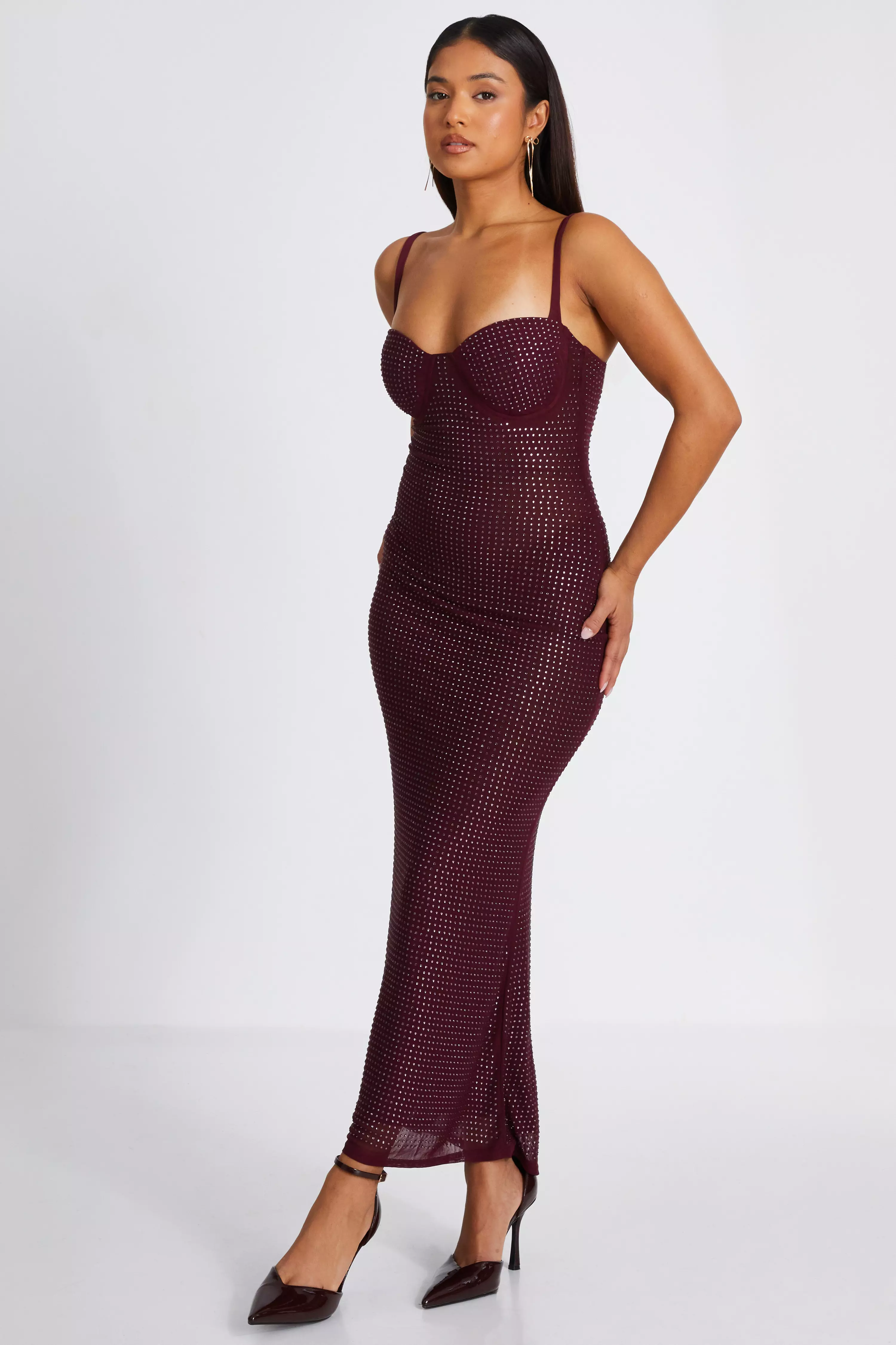 Petite Dark Red Embellished Maxi Dress