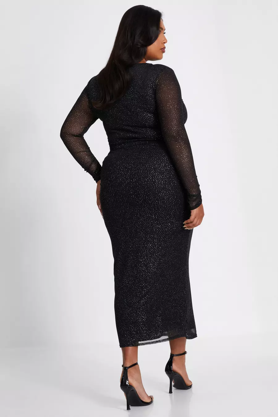 Curve Black Glitter Mesh Midaxi Skirt QUIZ Clothing