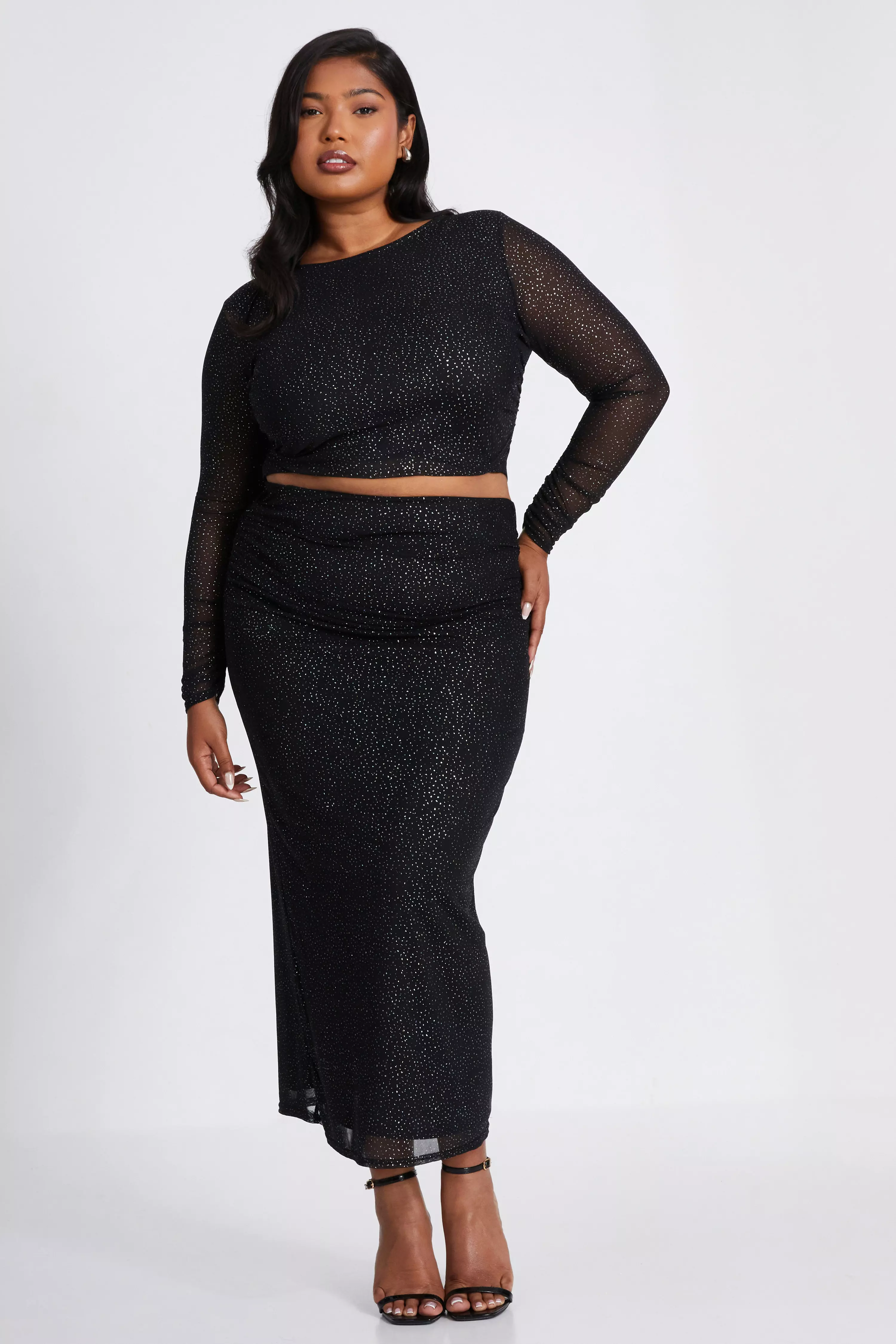 Curve Black Glitter Mesh Midaxi Skirt