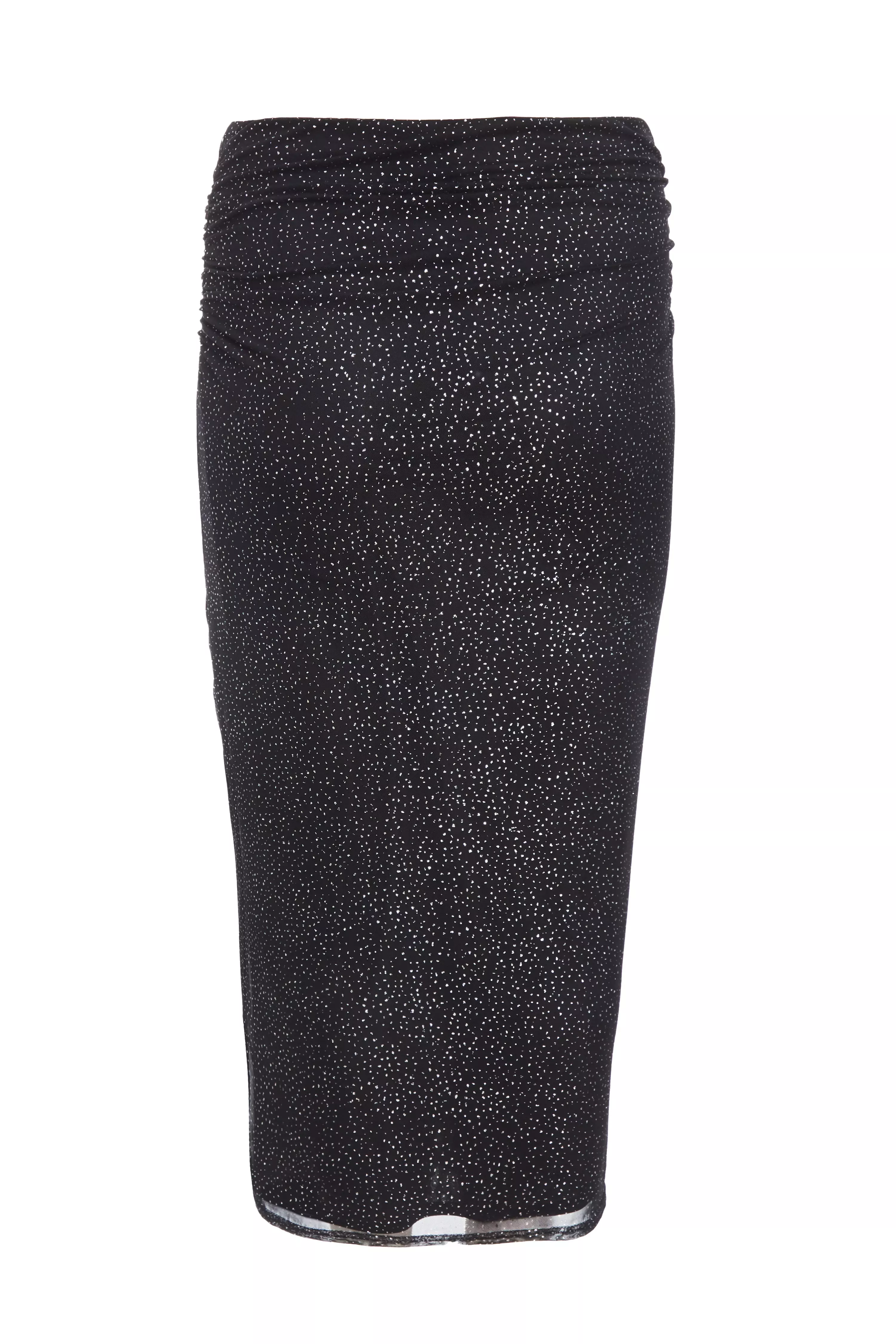 Curve Black Glitter Mesh Midaxi Skirt