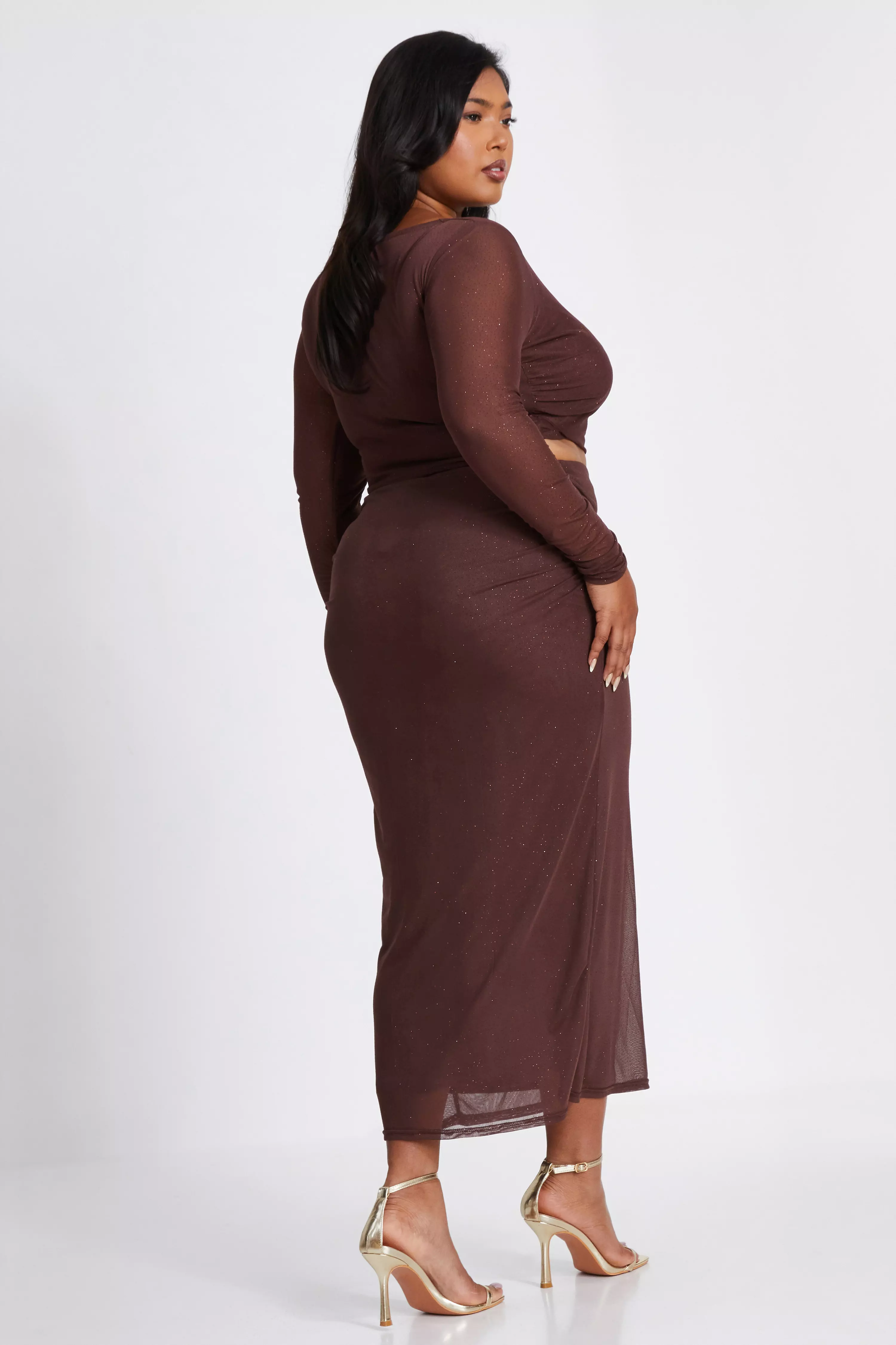 Curve Brown Glitter Mesh Midaxi Skirt