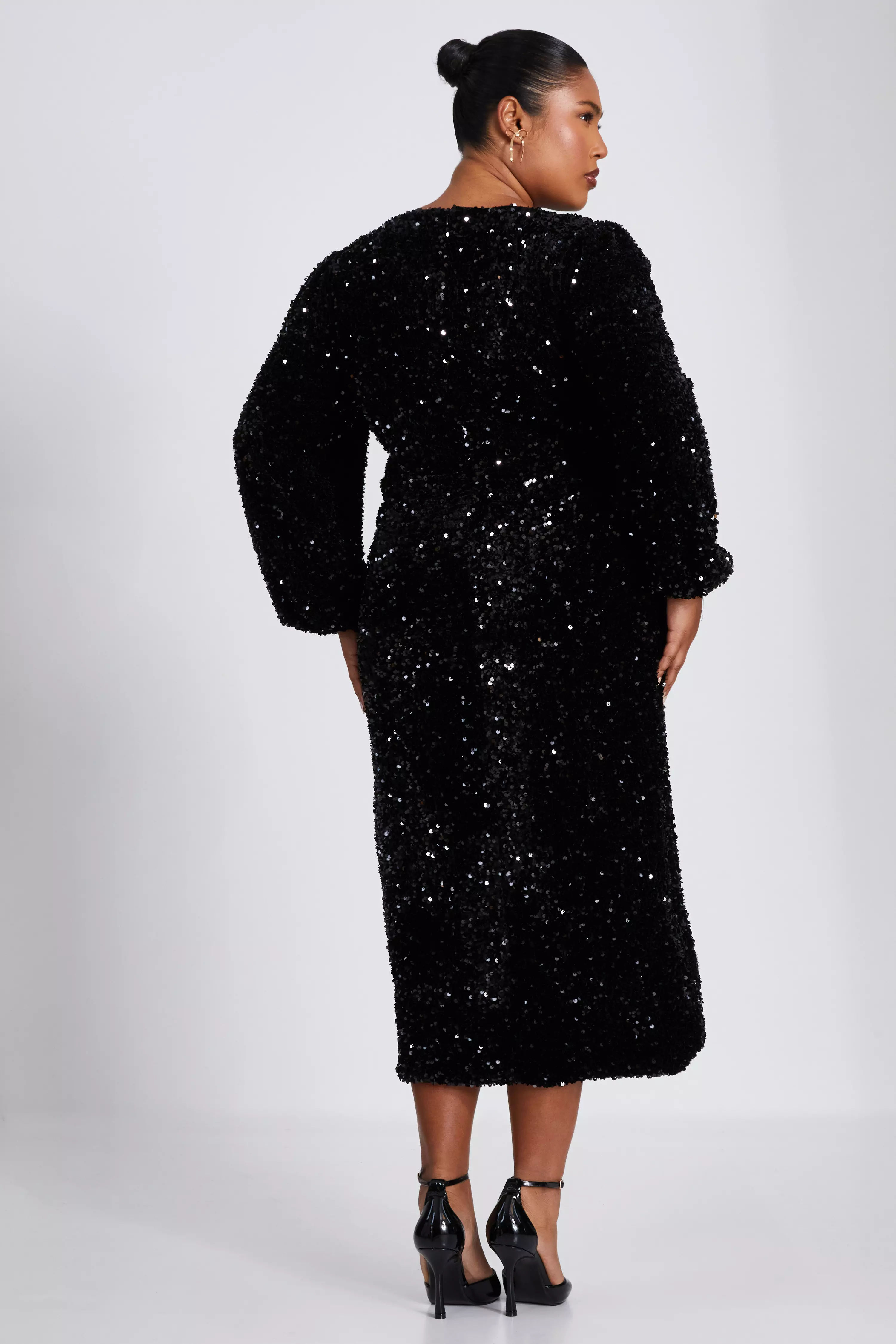 Curve Black Sequin Midi Dress 