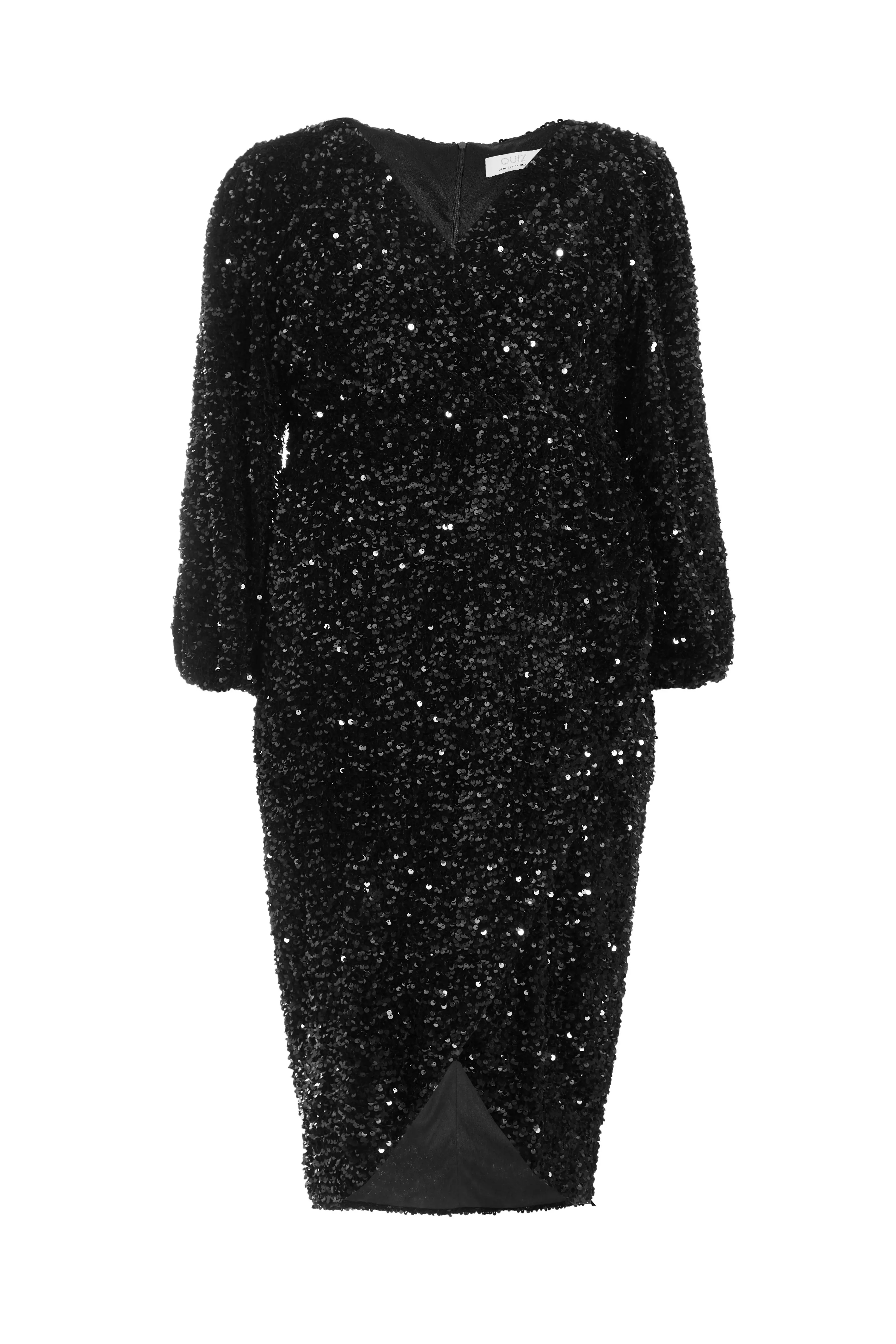 Curve Black Sequin Midi Dress 