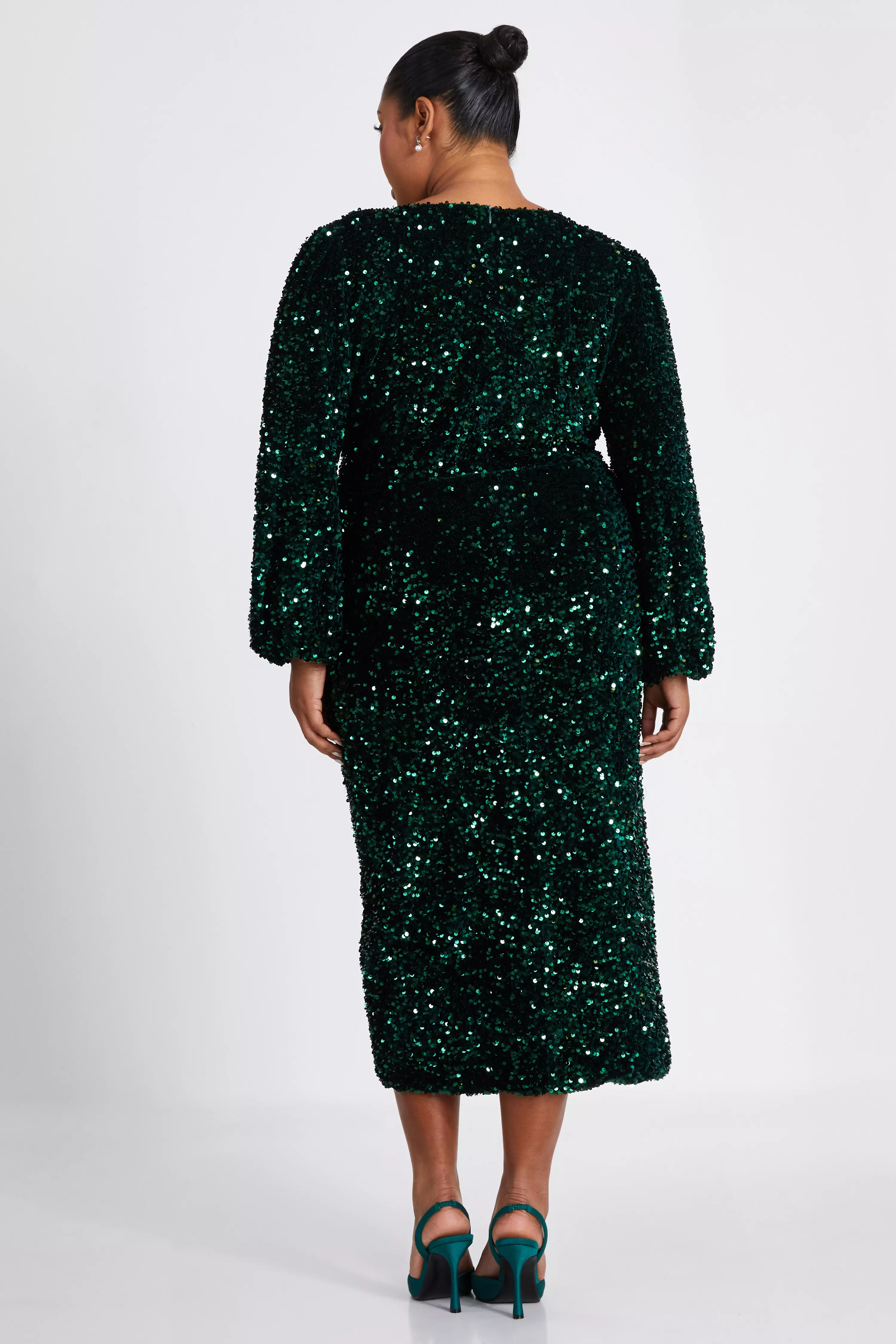 Curve Bottle Green Sequin Midi Dress 