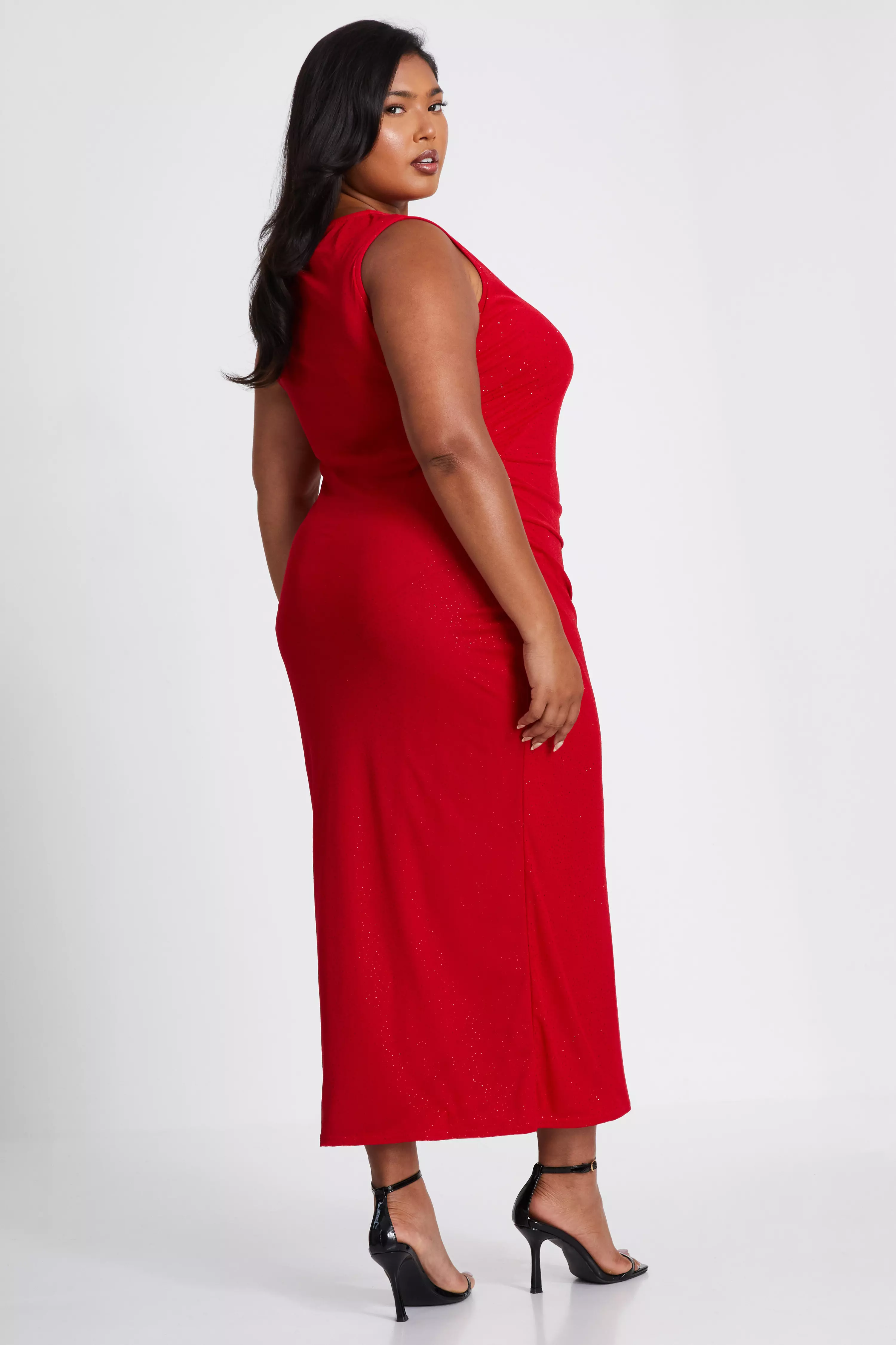 Curve Red Glitter Mesh Midaxi Dress