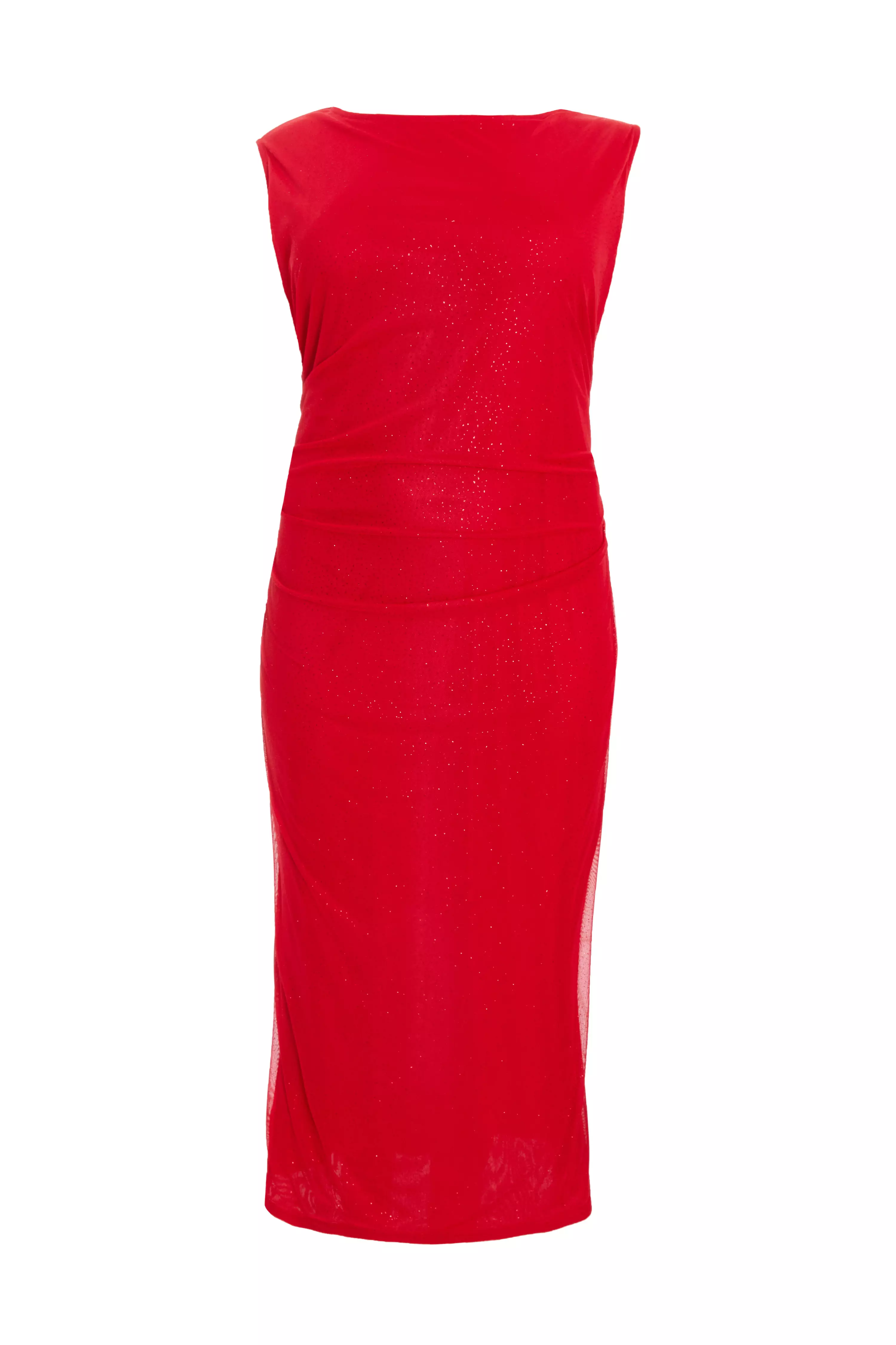 Curve Red Glitter Mesh Midaxi Dress