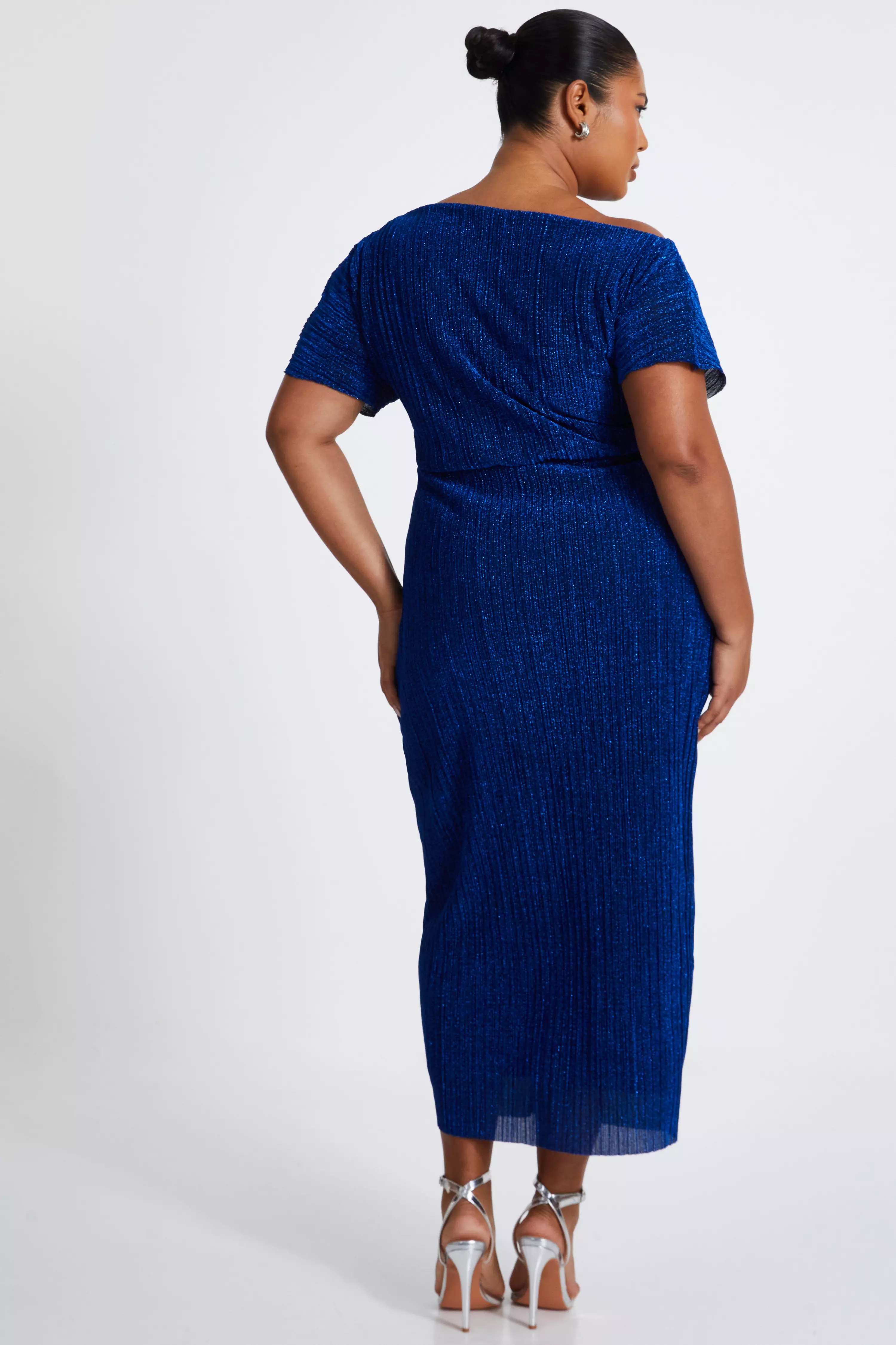 Curve Royal Blue Pleated Midi Dress