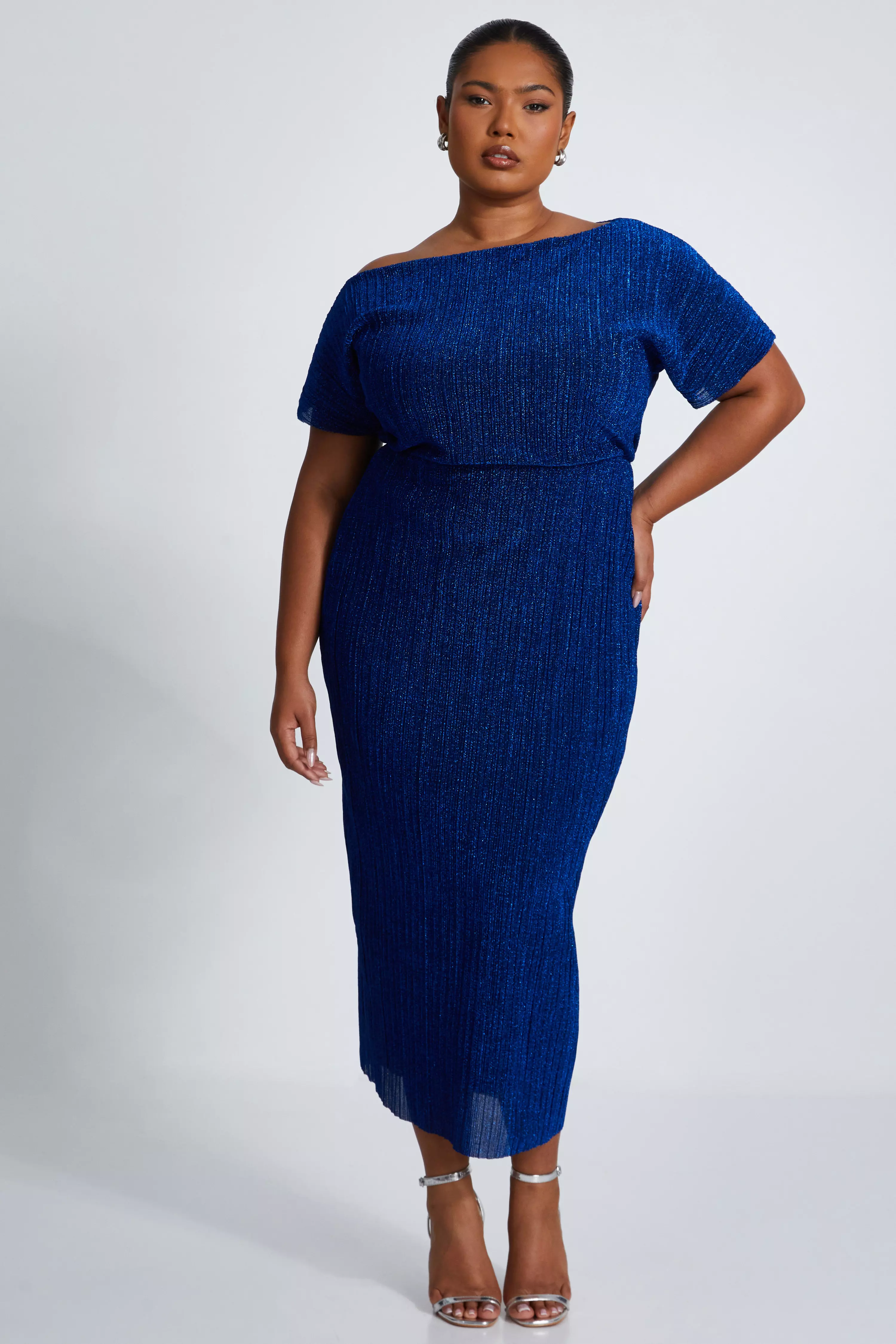 Curve Royal Blue Pleated Midi Dress