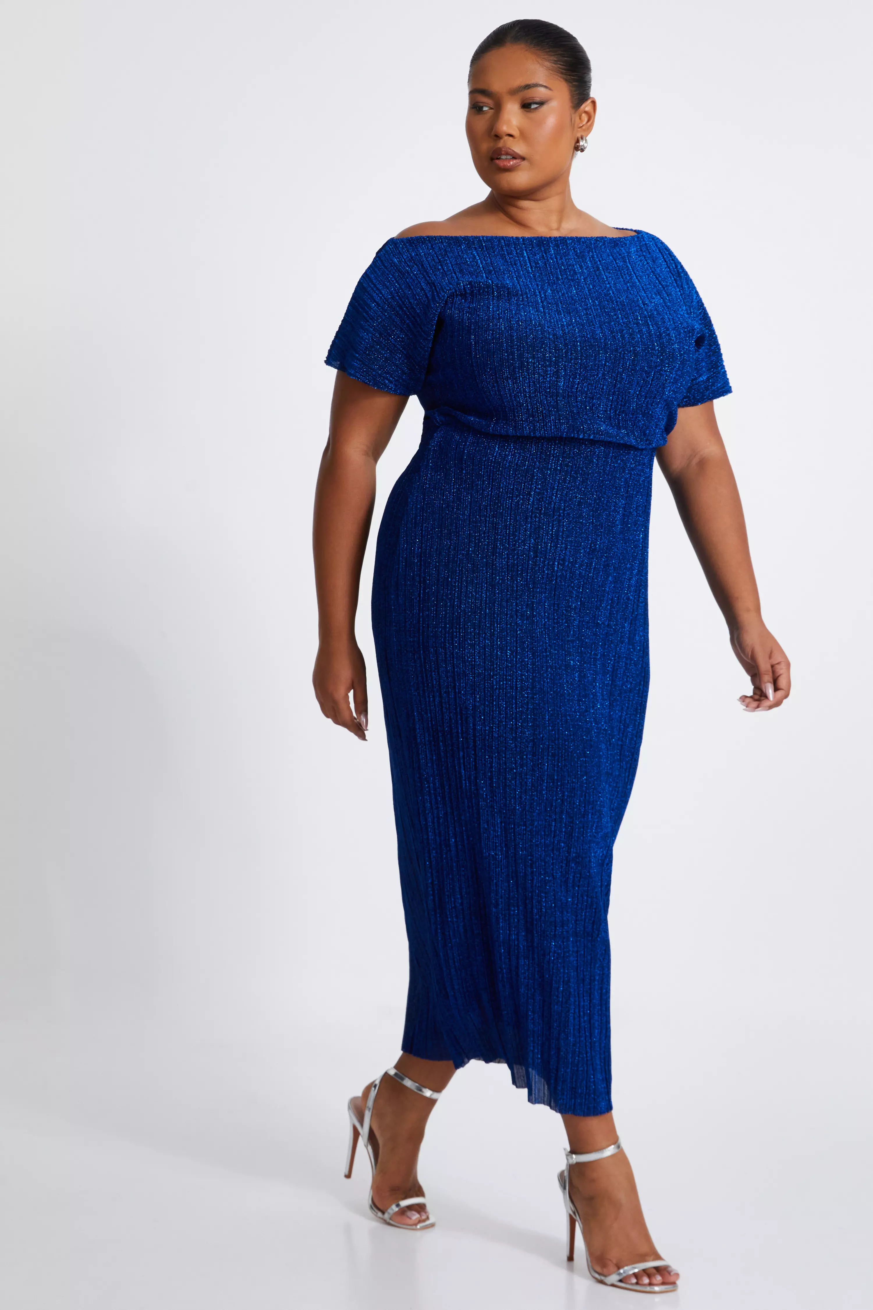 Curve Royal Blue Pleated Midi Dress