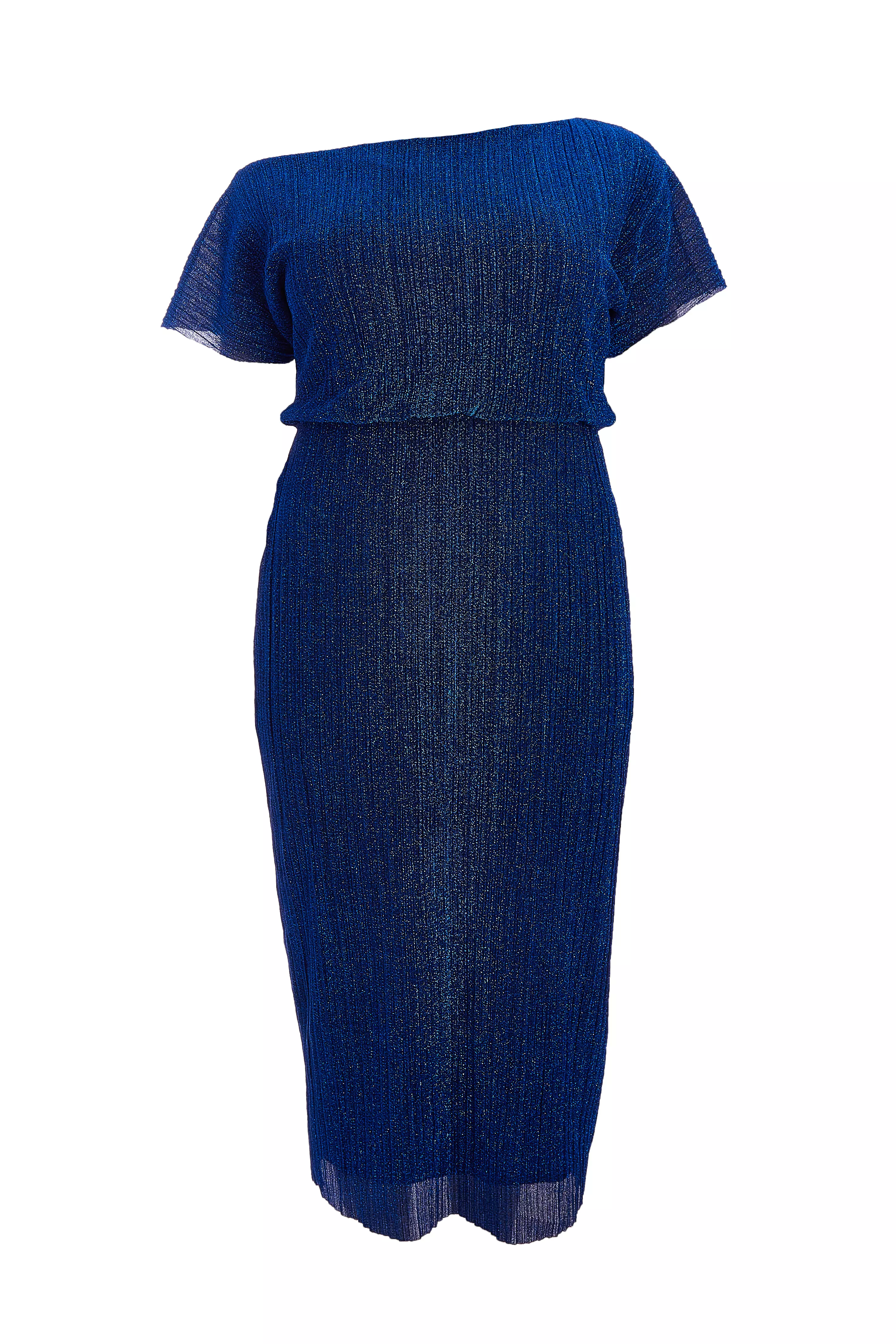 Curve Royal Blue Pleated Midi Dress