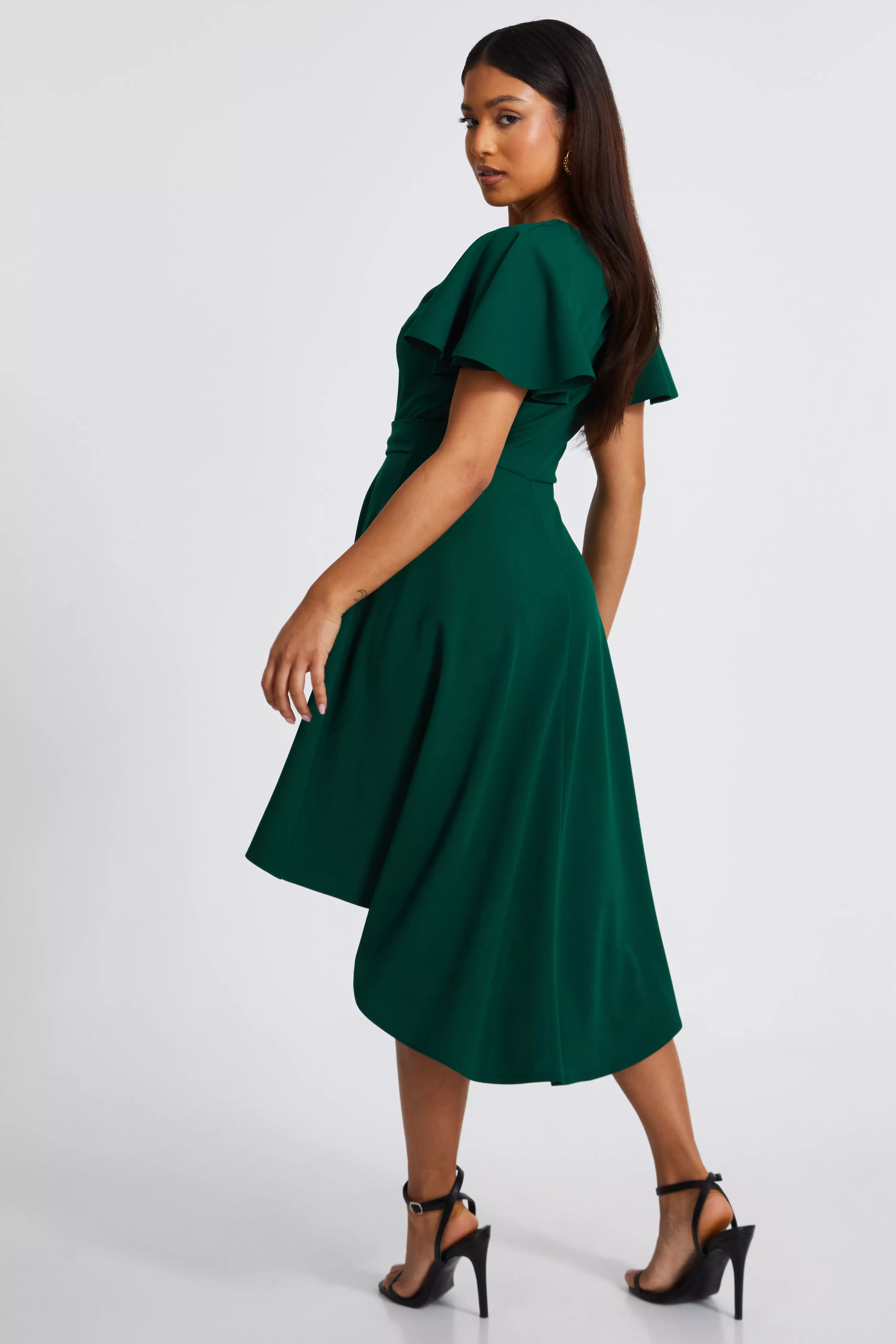 Petite Bottle Green Dip Hem Dress