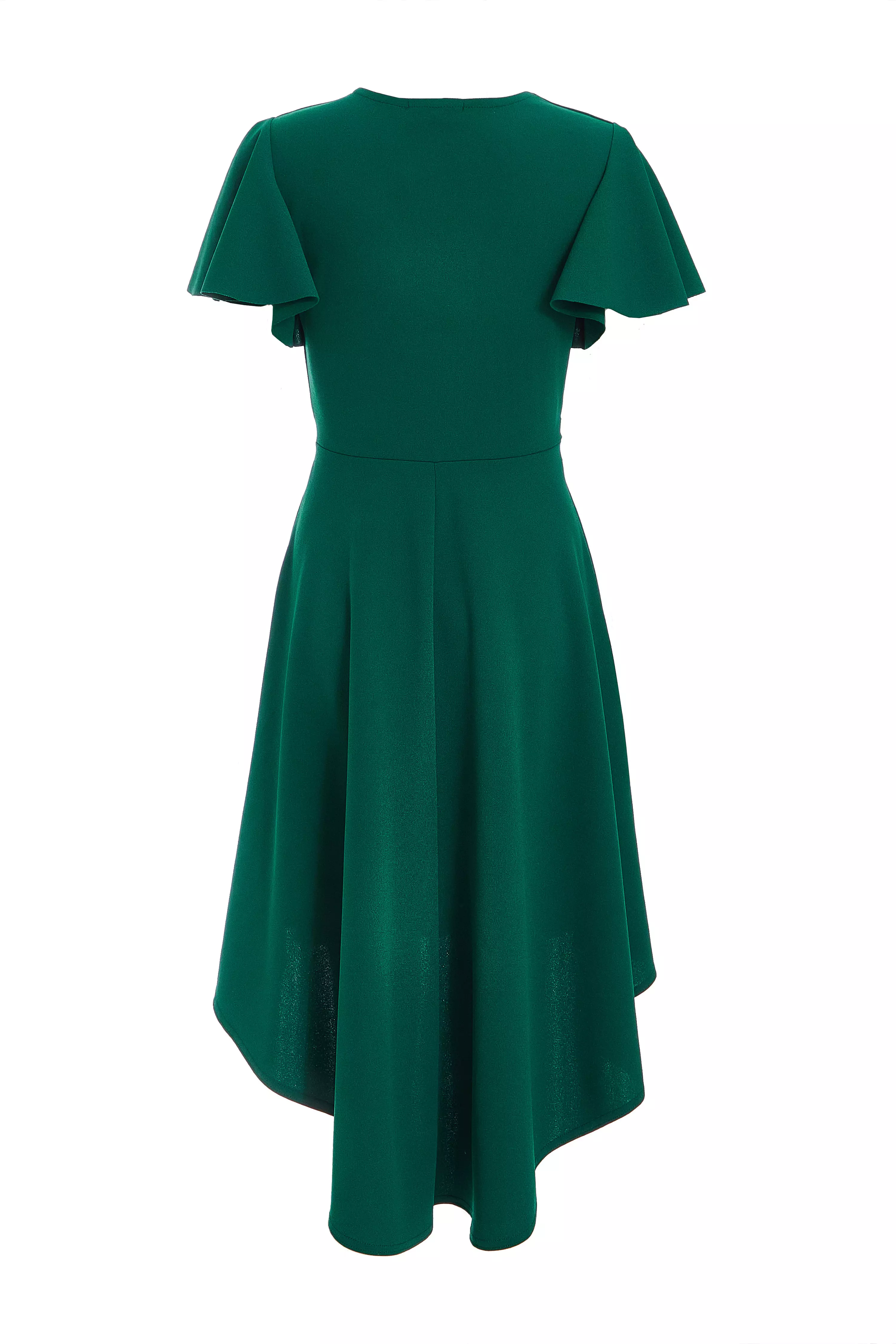 Petite Bottle Green Dip Hem Dress