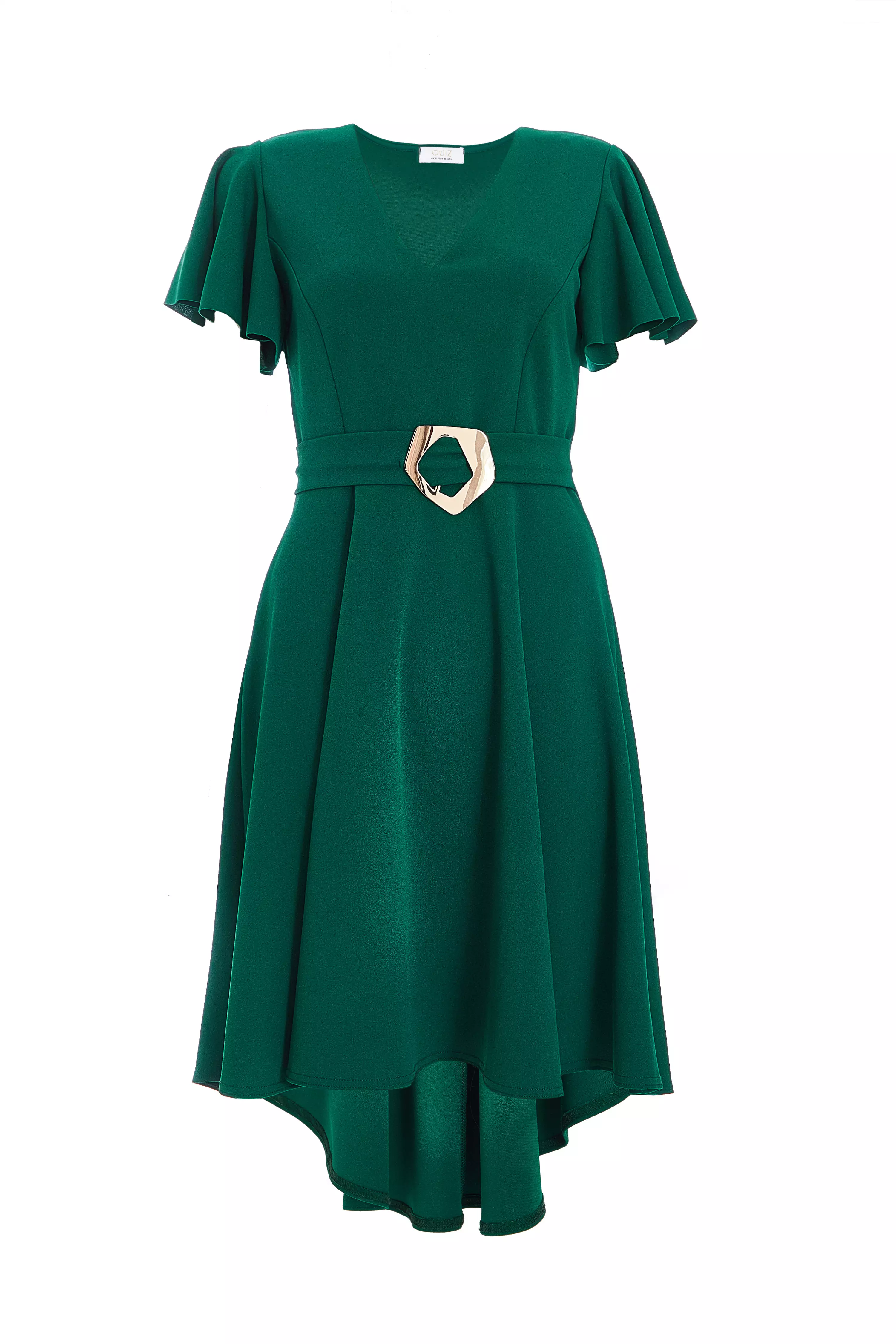 Petite Bottle Green Dip Hem Dress