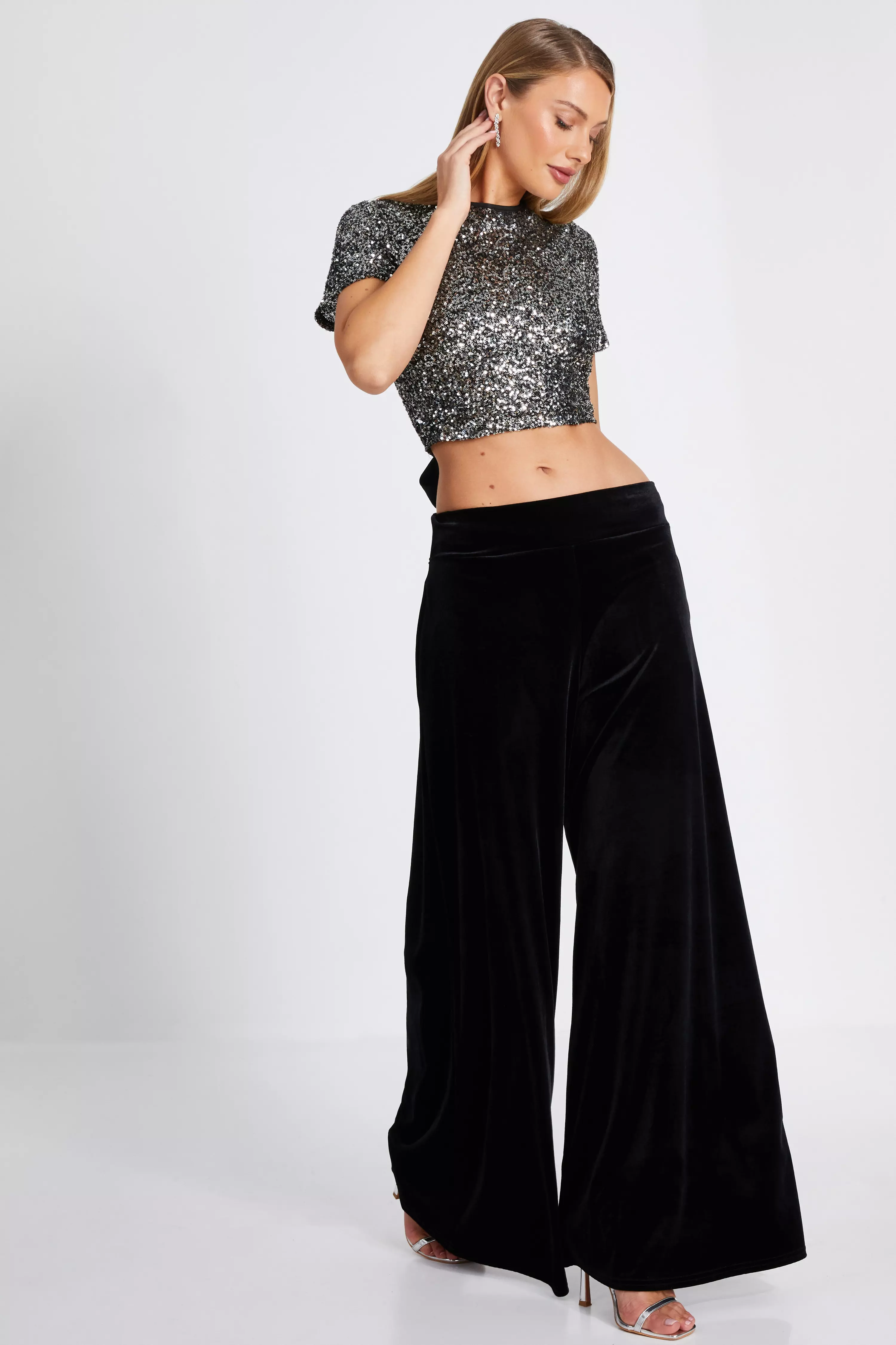 Black Wide Leg Velvet Trouser