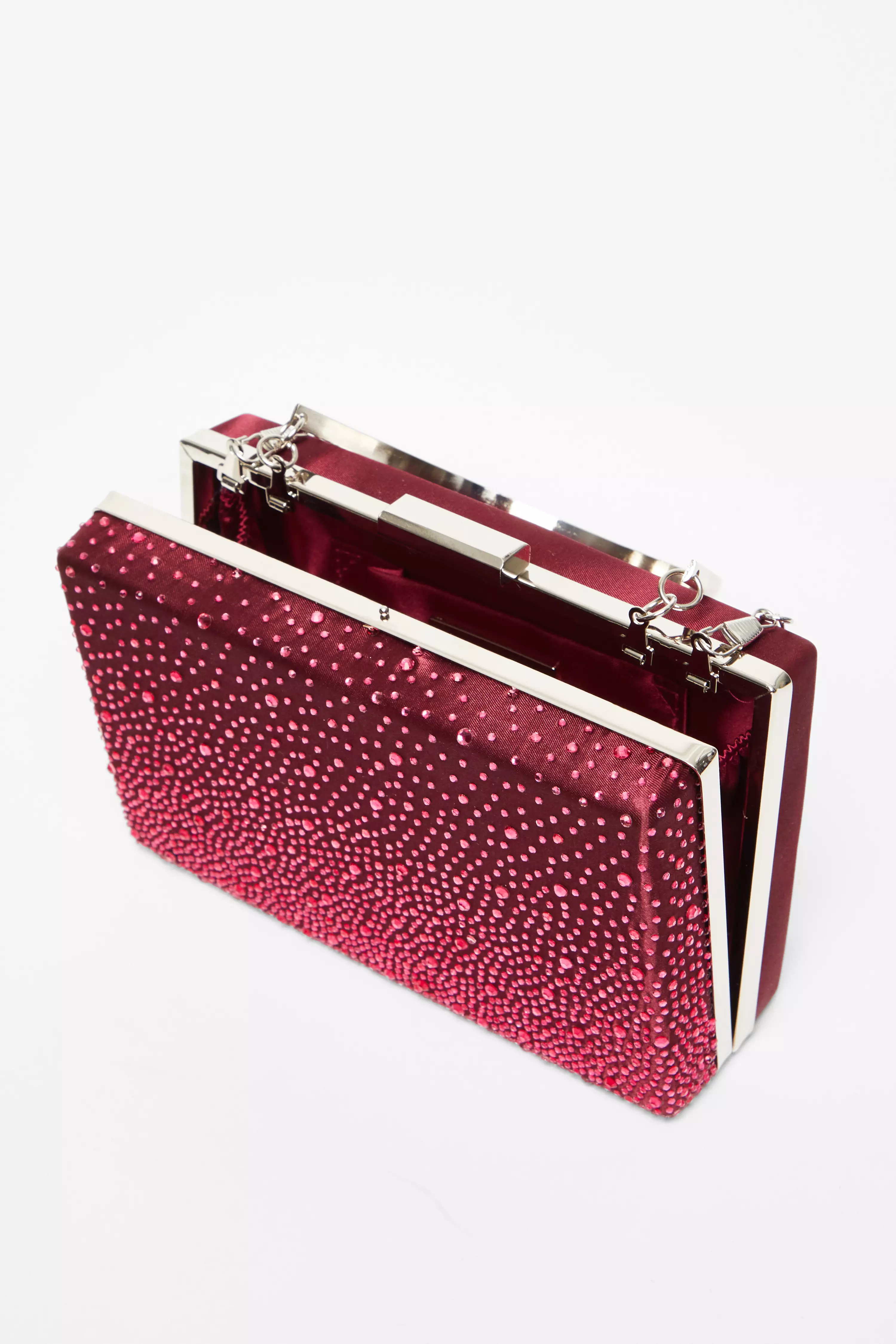 Dark Red Scattered Diamante Box Bag