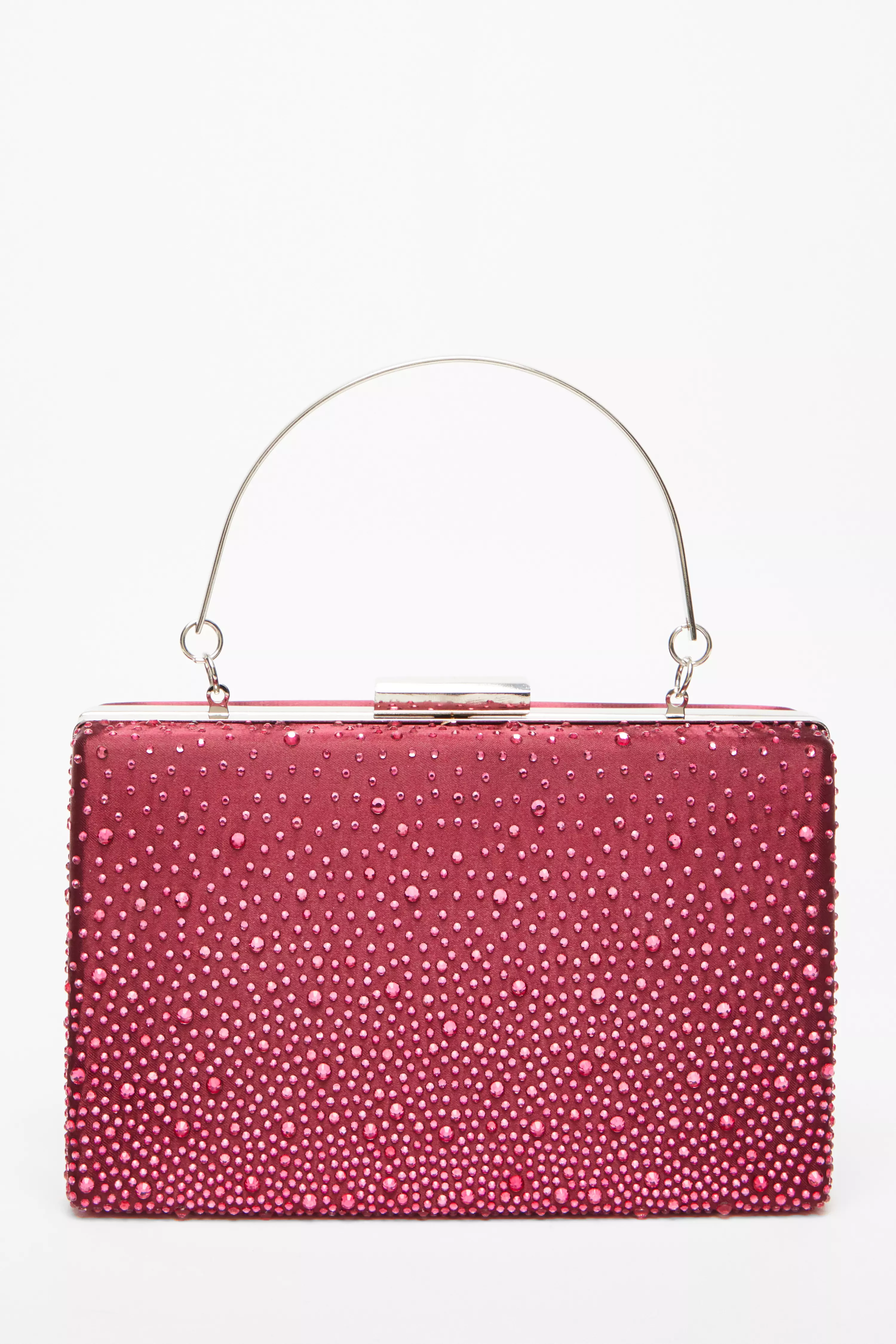 Berry Scattered Diamante Box Bag