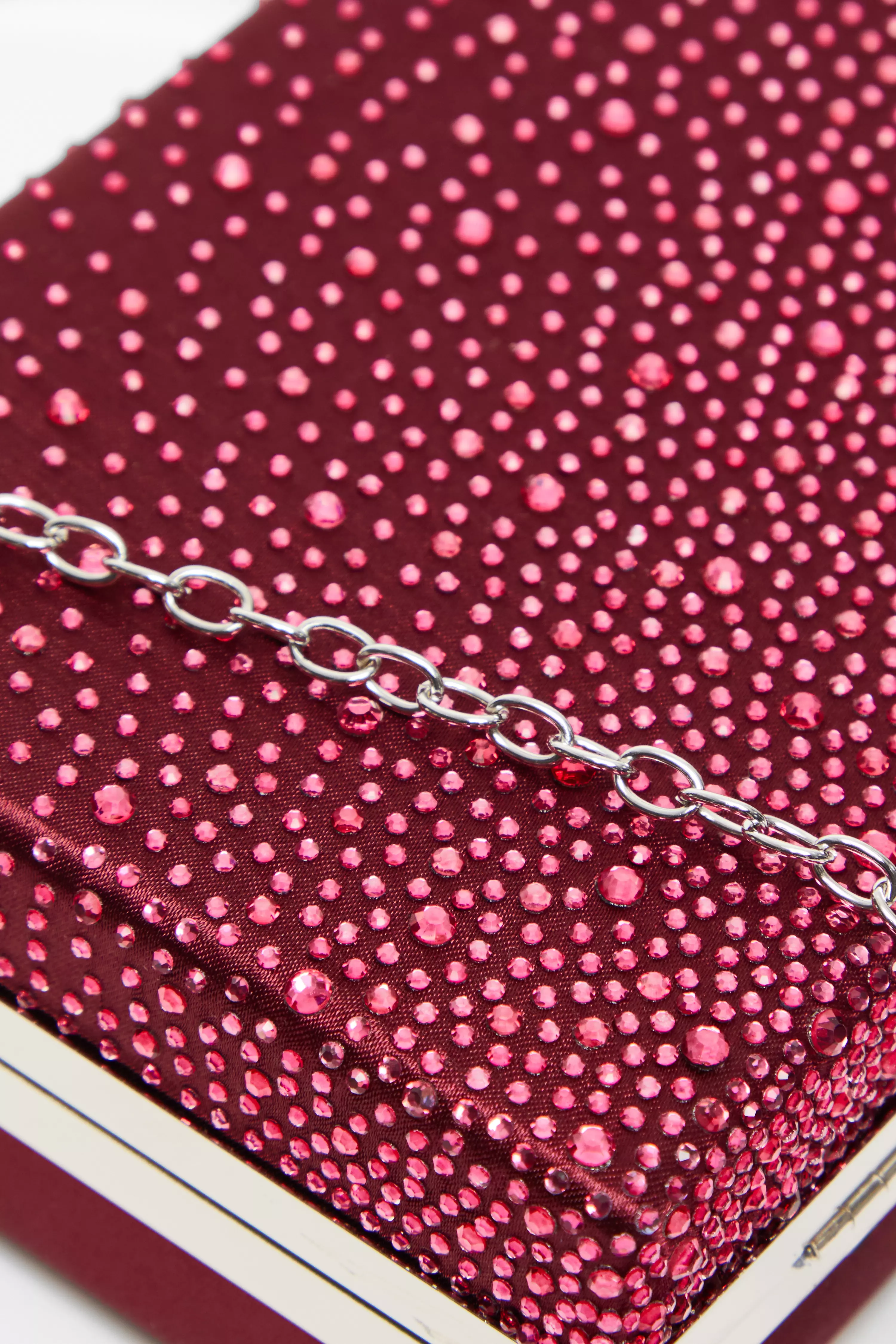 Dark Red Scattered Diamante Box Bag