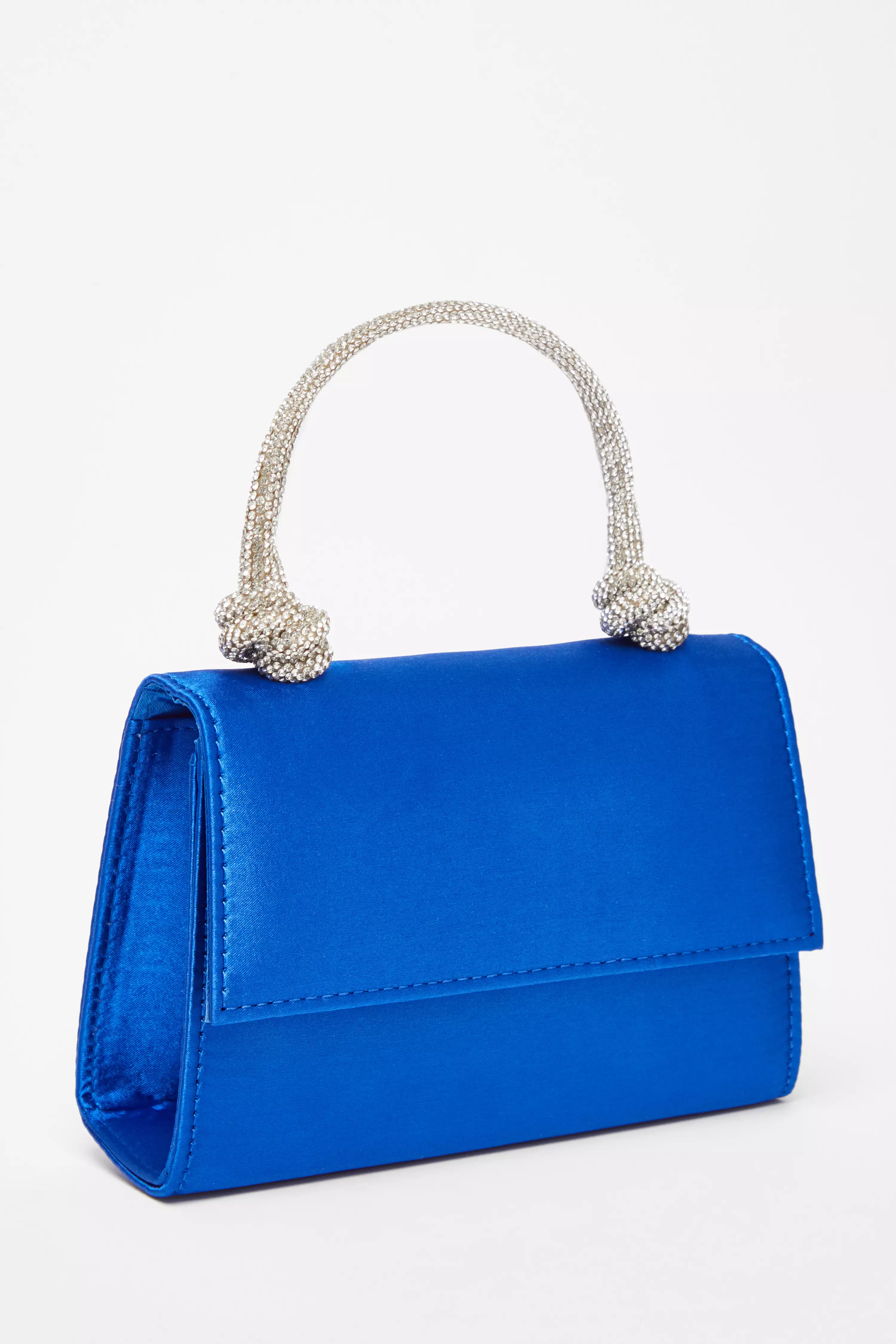 Royal Blue Satin Top Handle Bag 