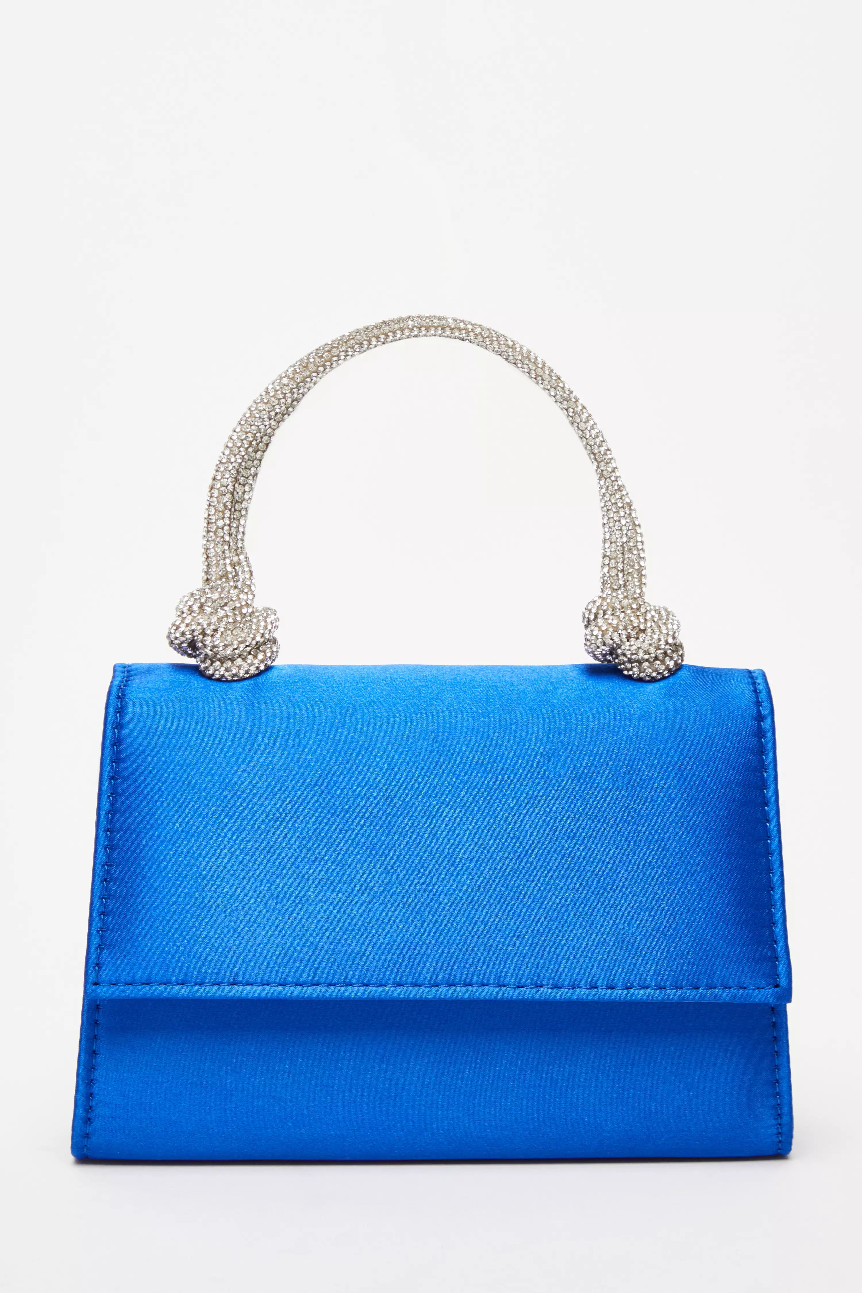 Royal Blue Satin Top Handle Bag 