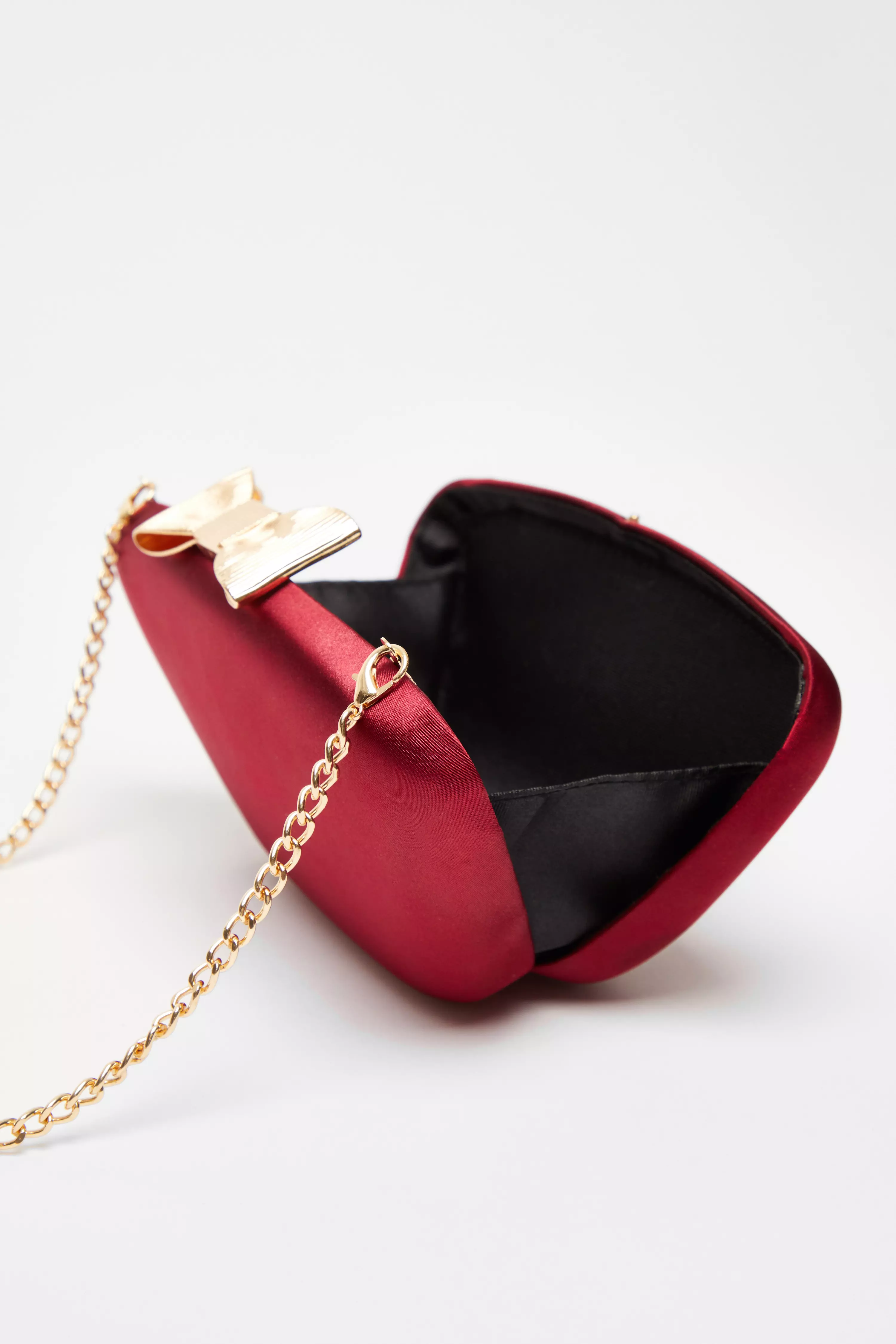 Dark Red Satin Bow Box Bag