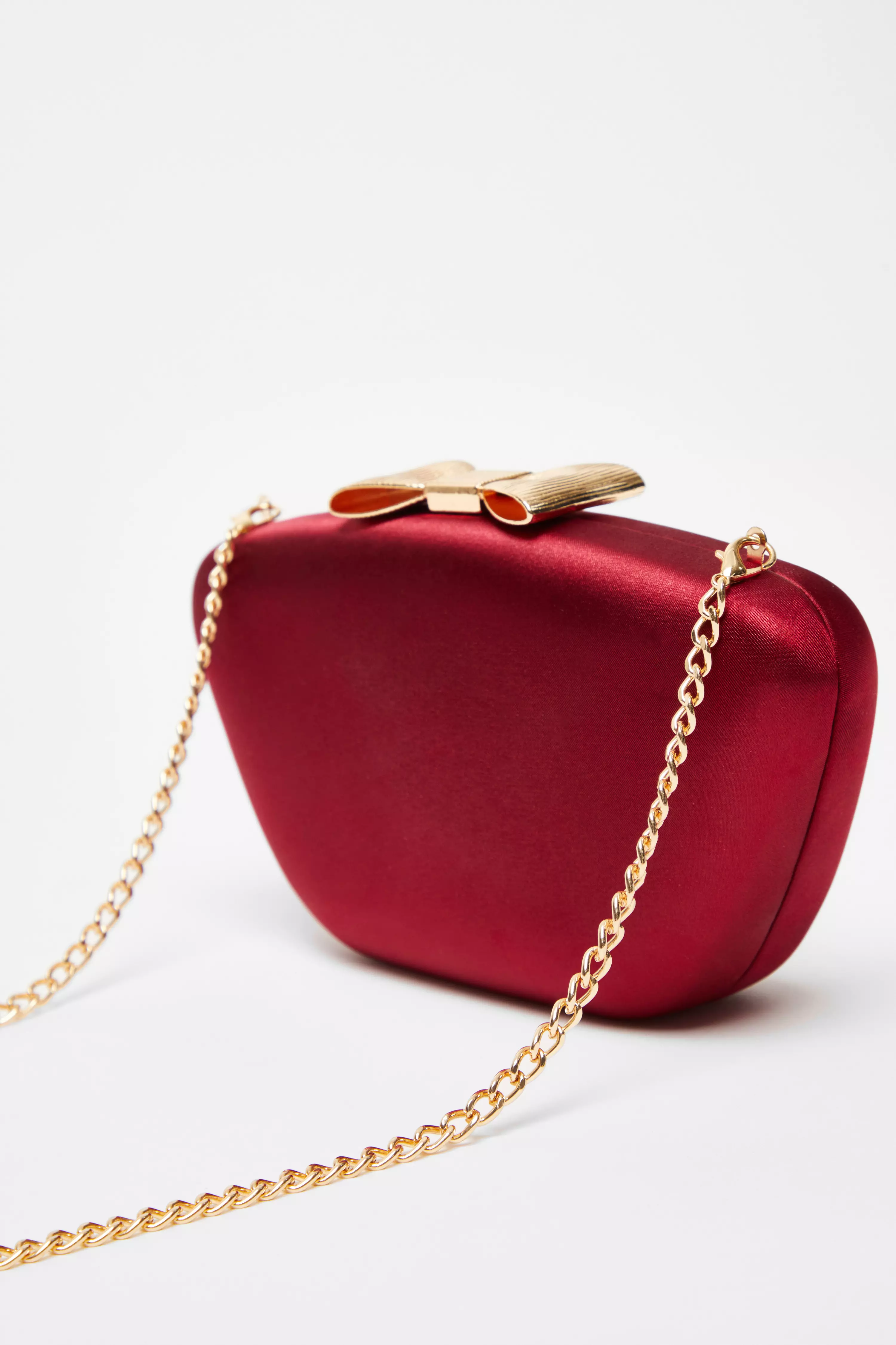 Dark Red Satin Bow Box Bag