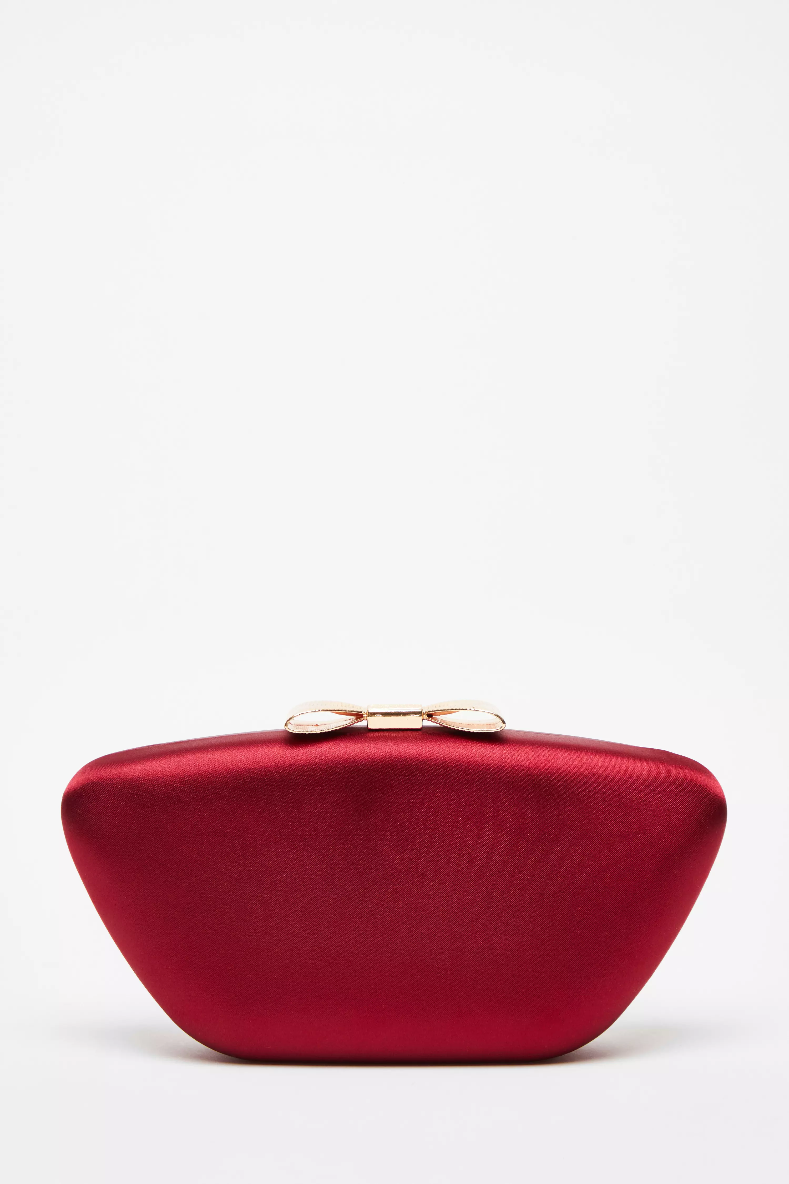 Dark Red Satin Bow Box Bag