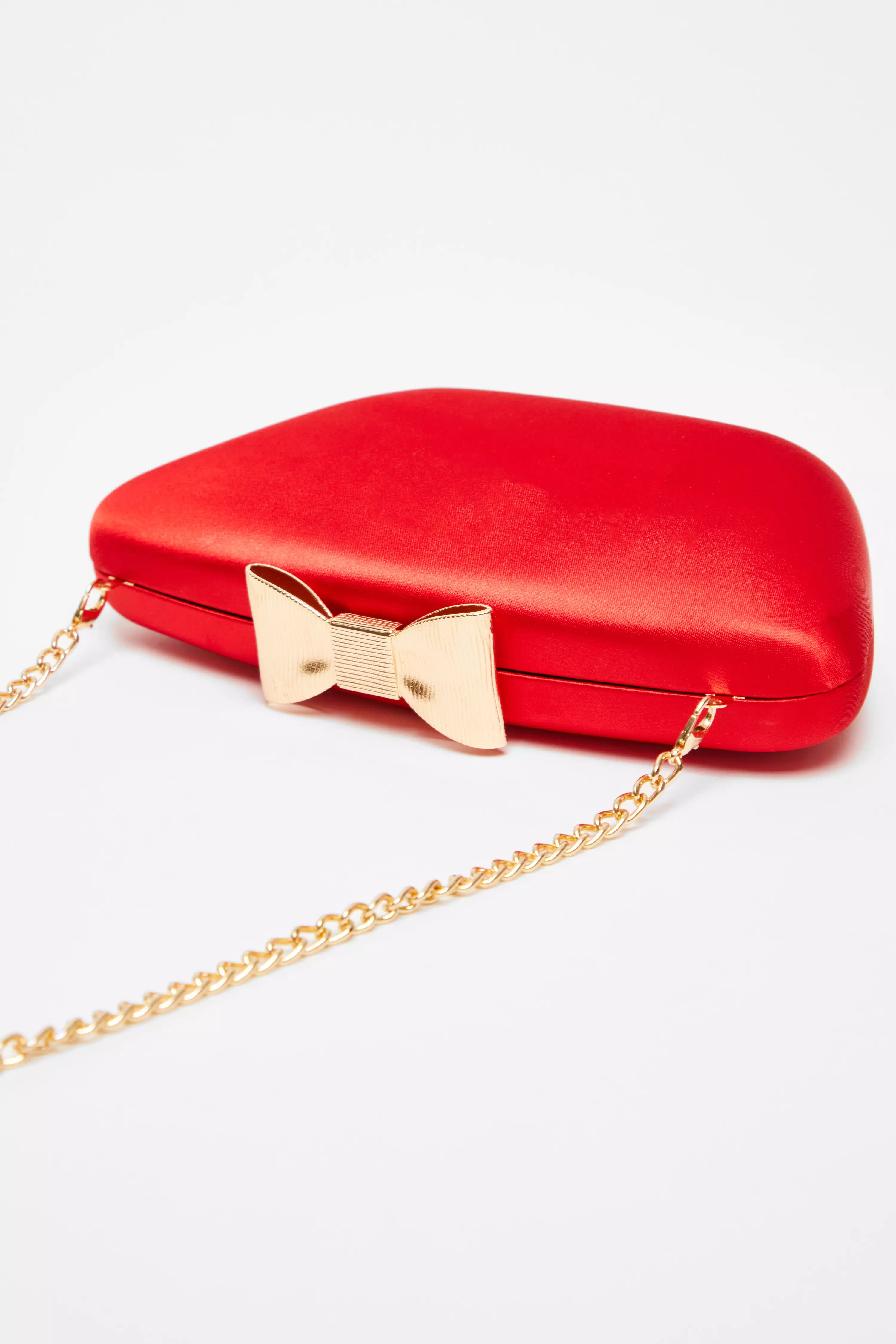 Red Satin Bow Detail Box Bag