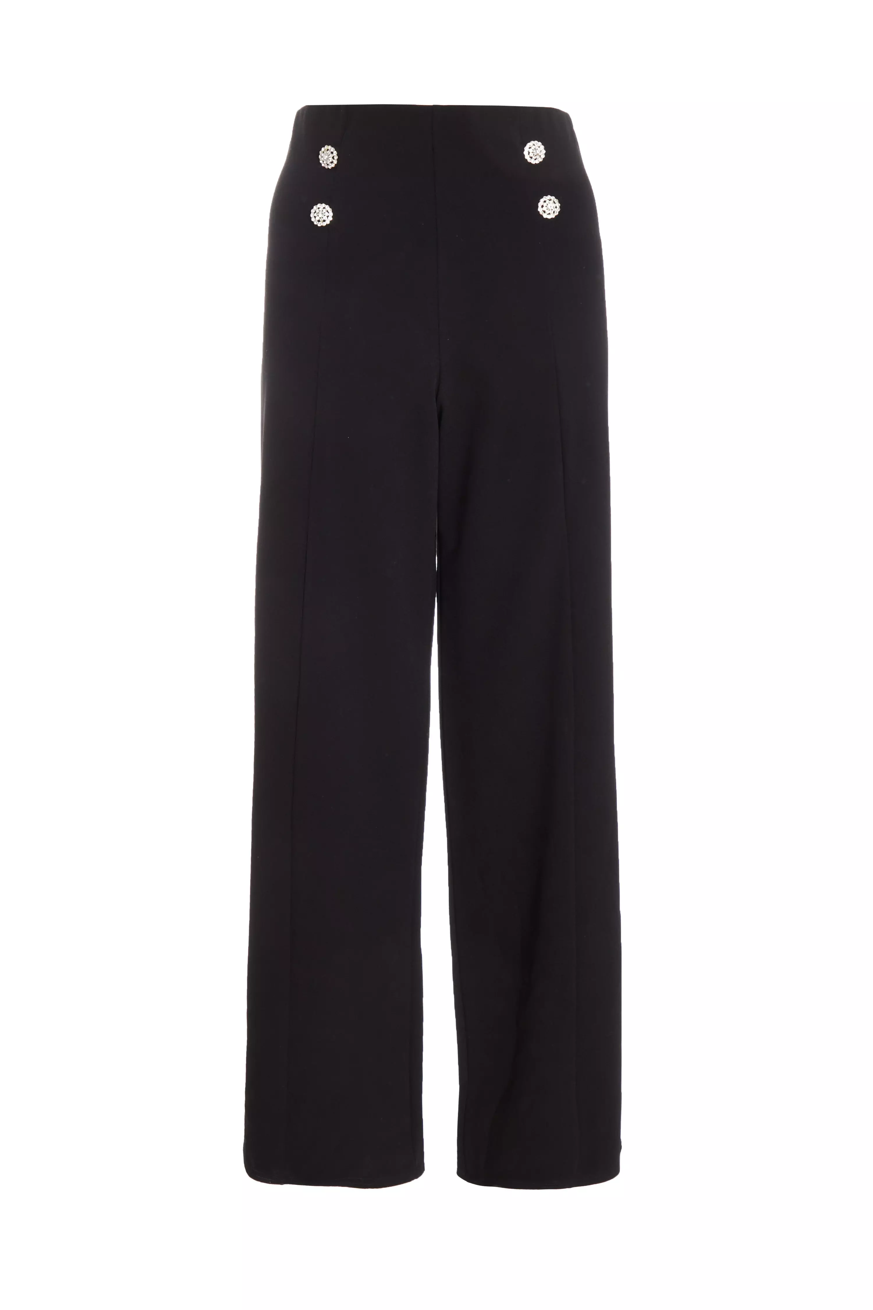 Black Diamante Button Palazzo Trousers