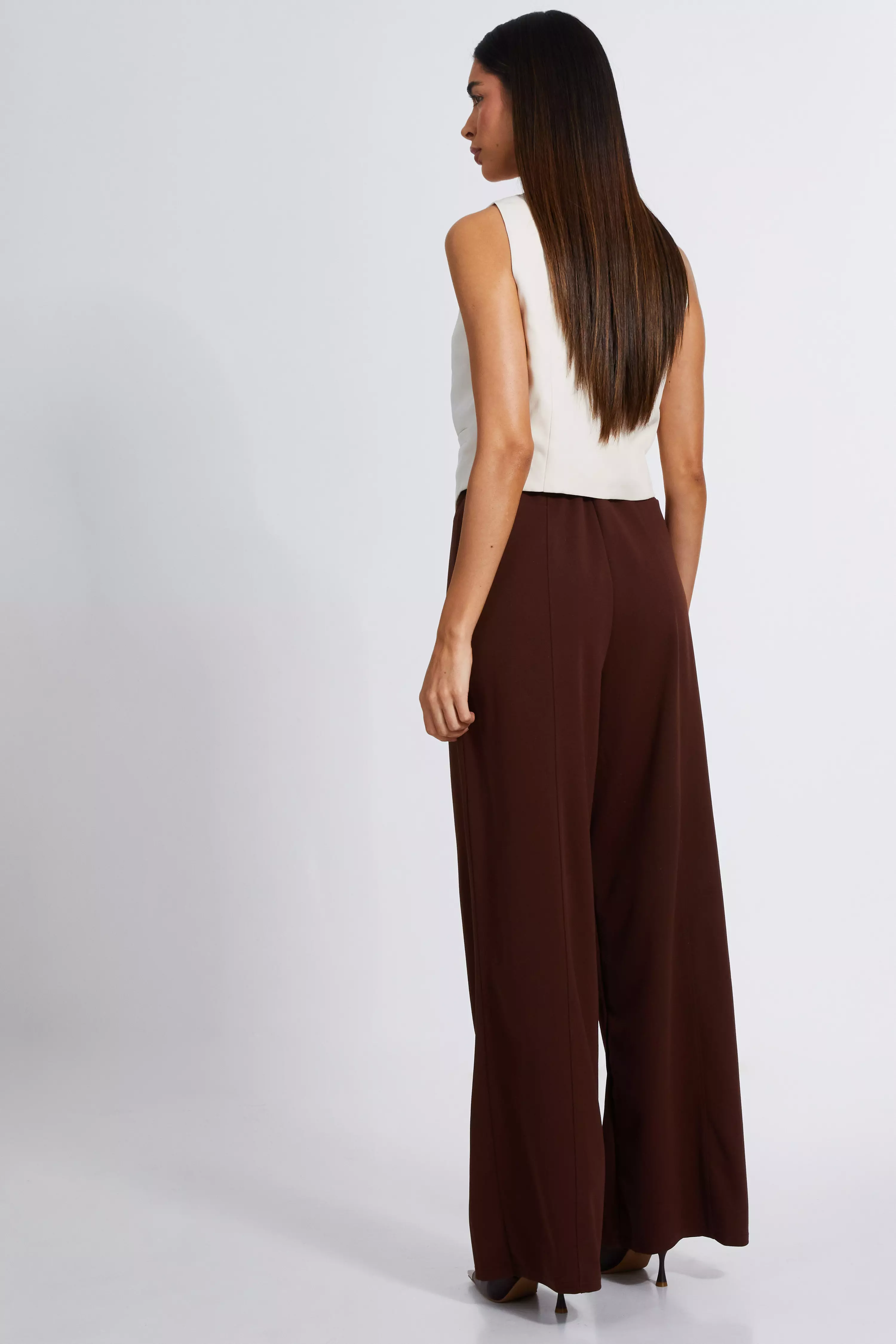 Brown High Waist Wide Leg Trousers