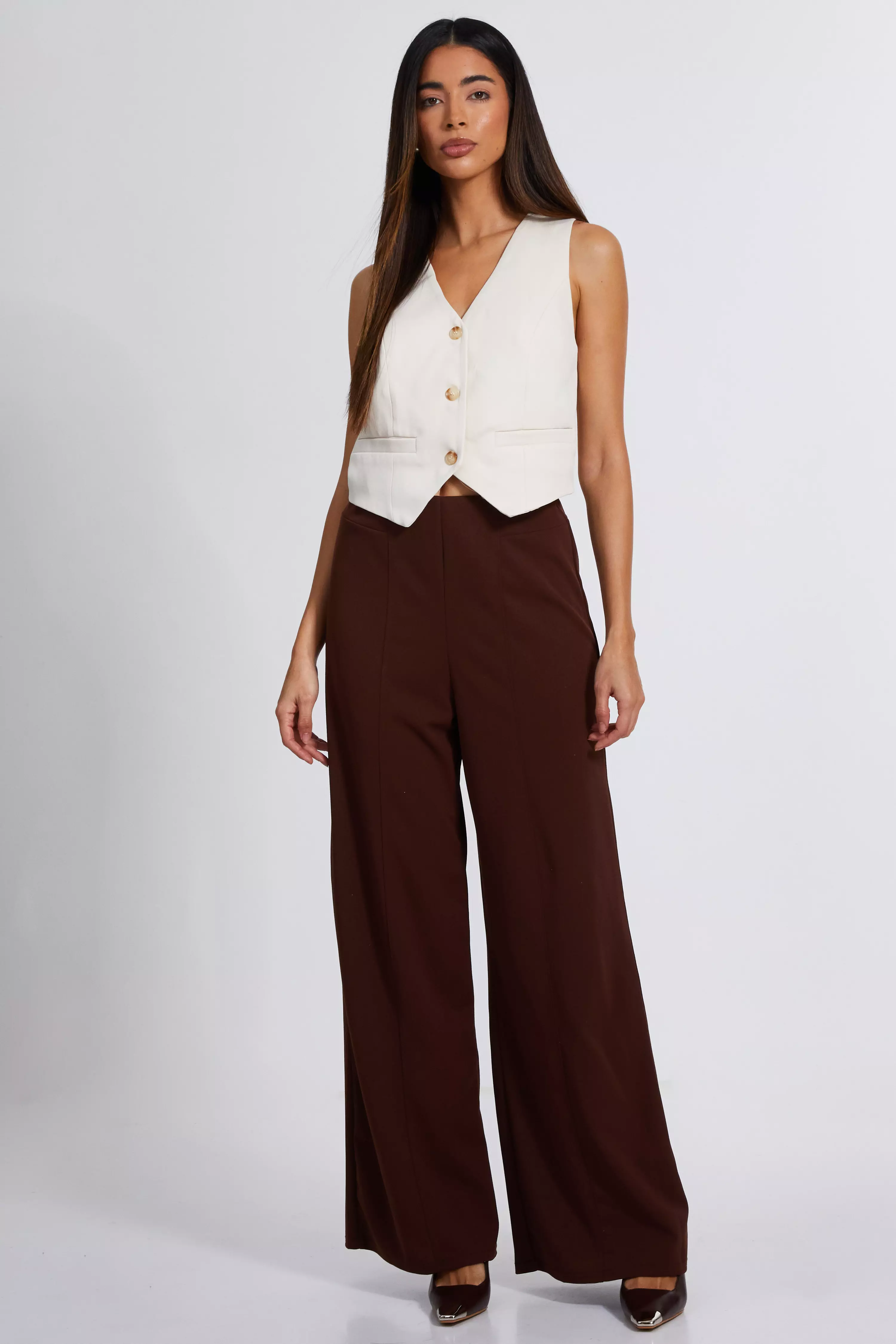 Brown High Waist Wide Leg Trousers