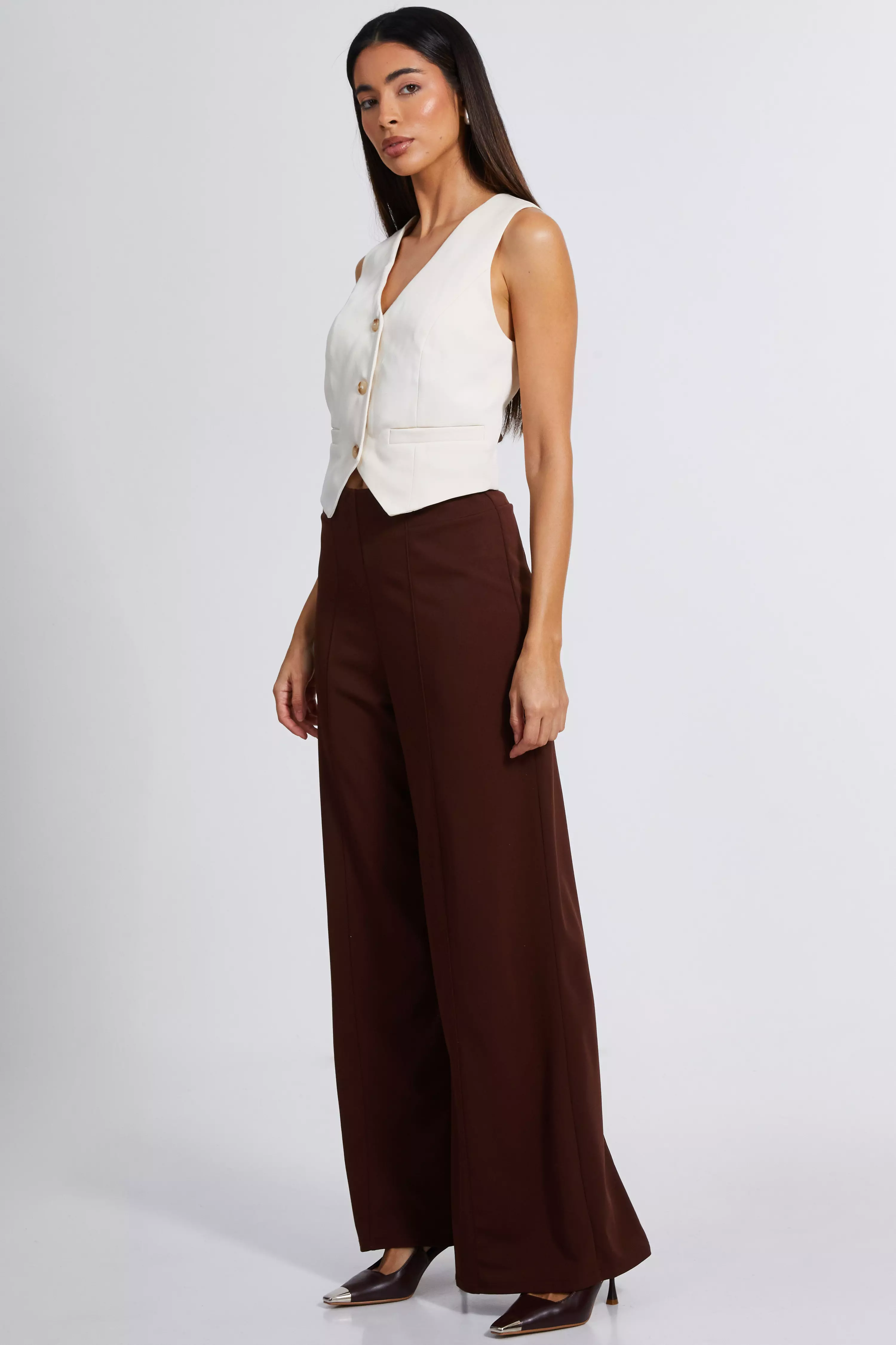 Brown High Waist Wide Leg Trousers