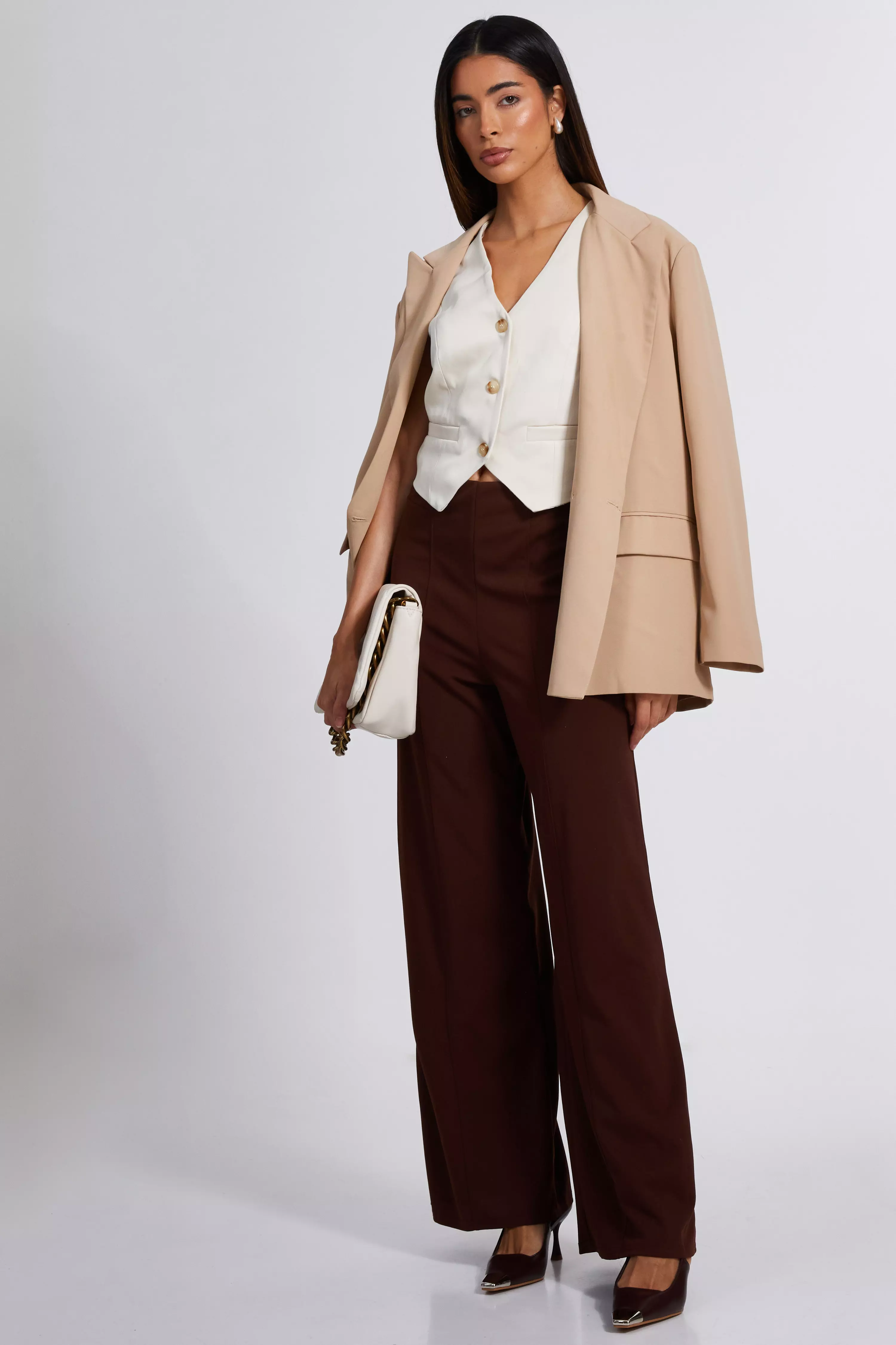 Brown High Waist Wide Leg Trousers