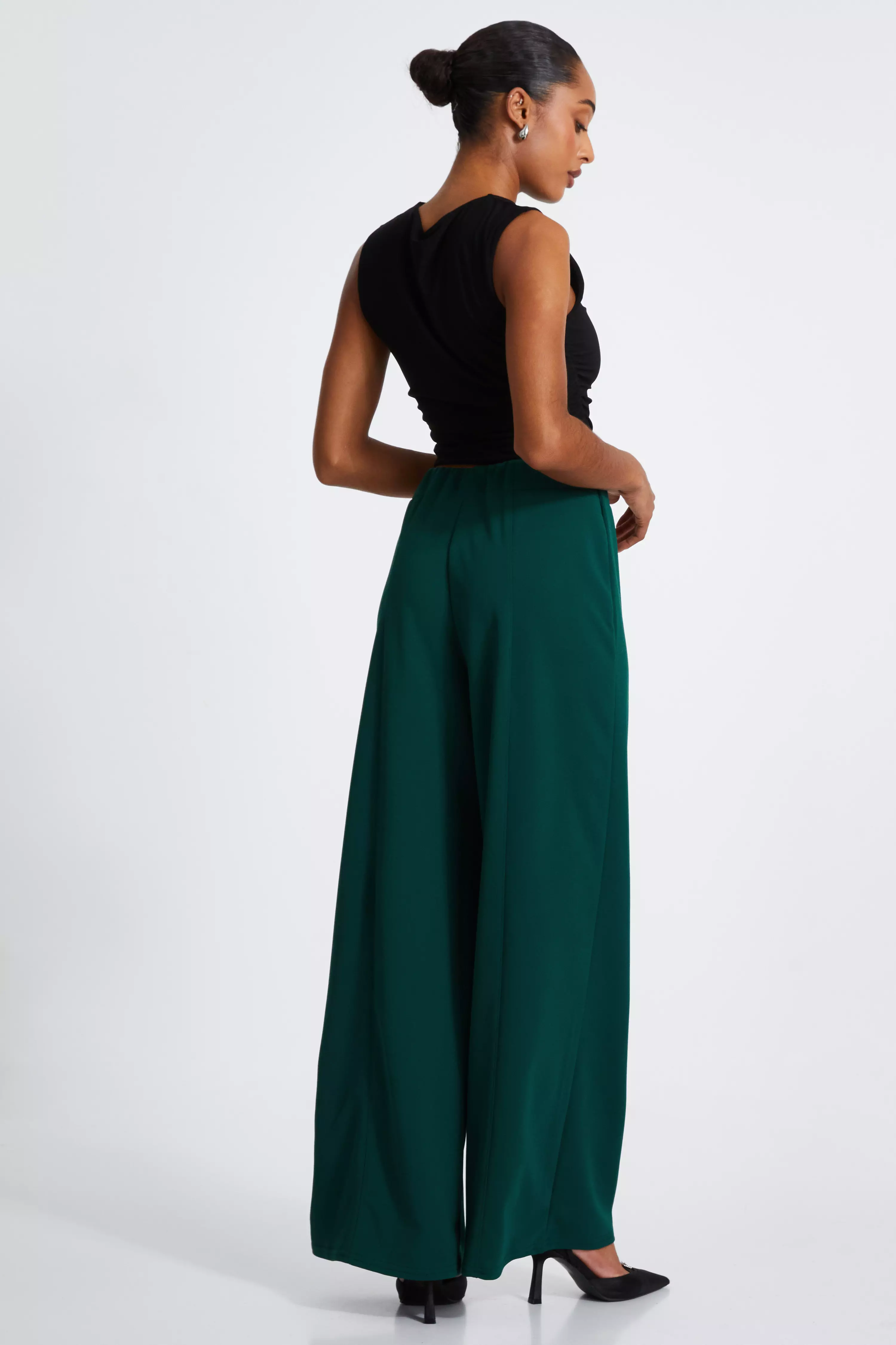 Bottle Green Wide Leg Trousers