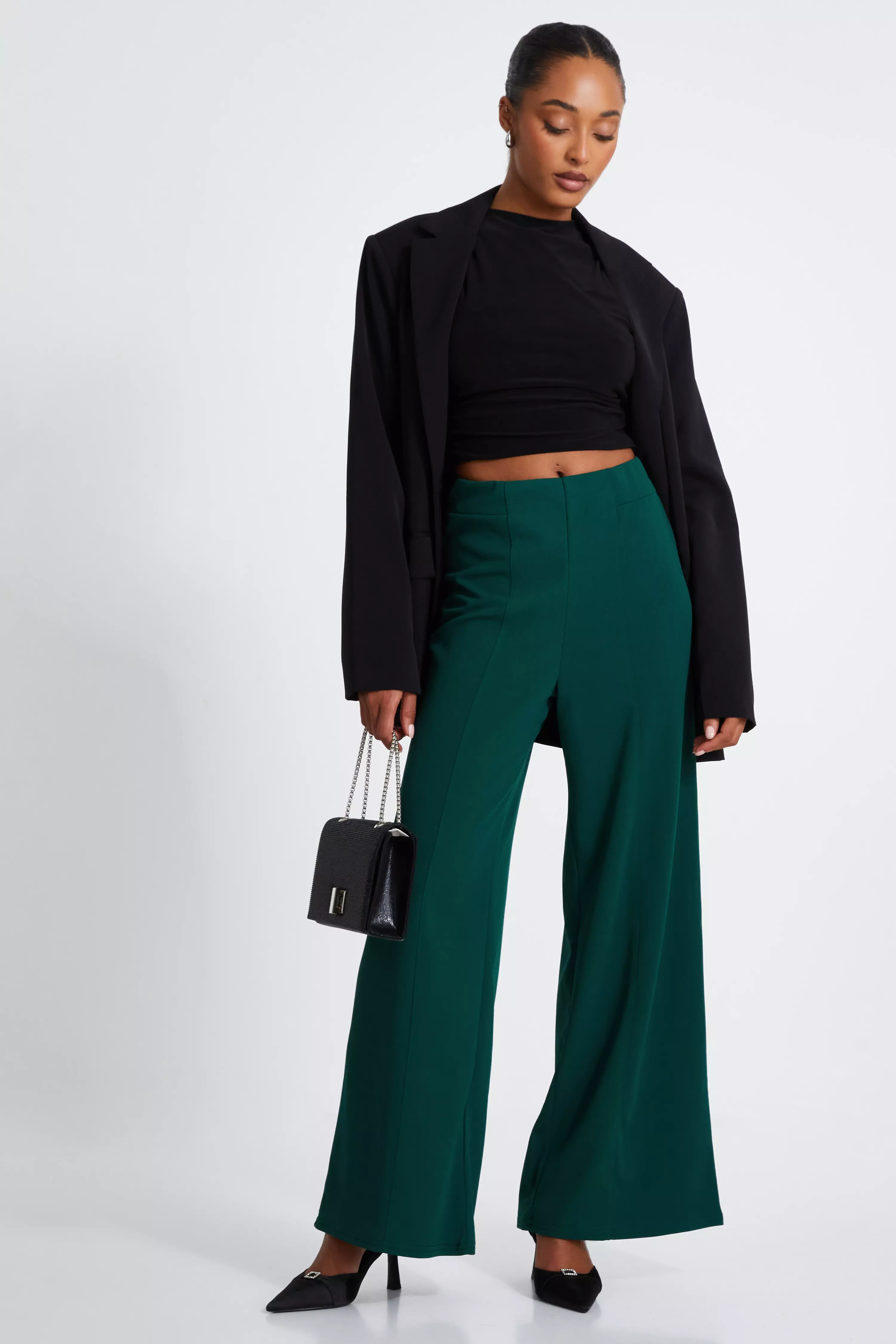 Bottle Green Wide Leg Trousers