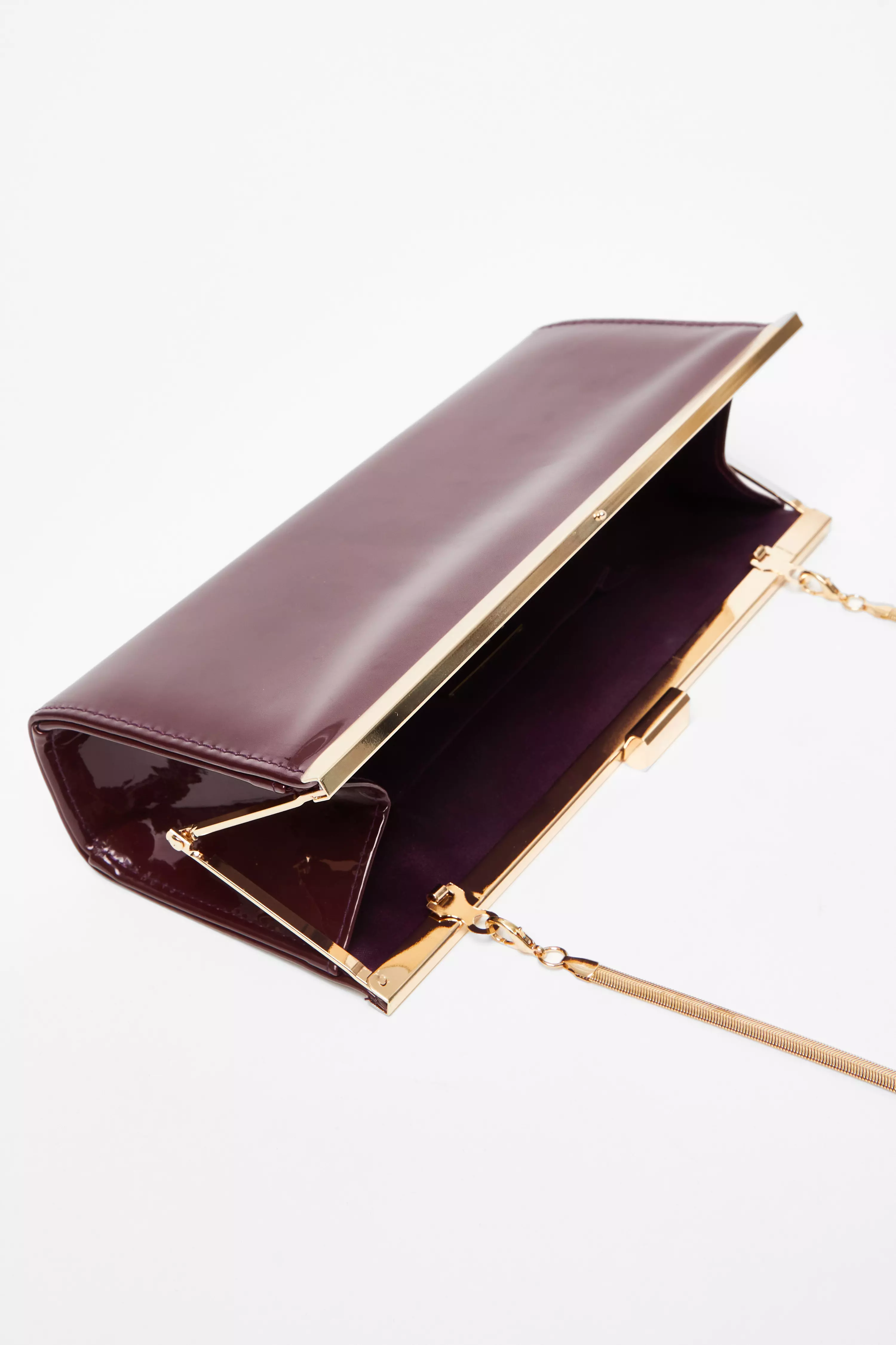 Dark Red Faux Leather Patent Clutch