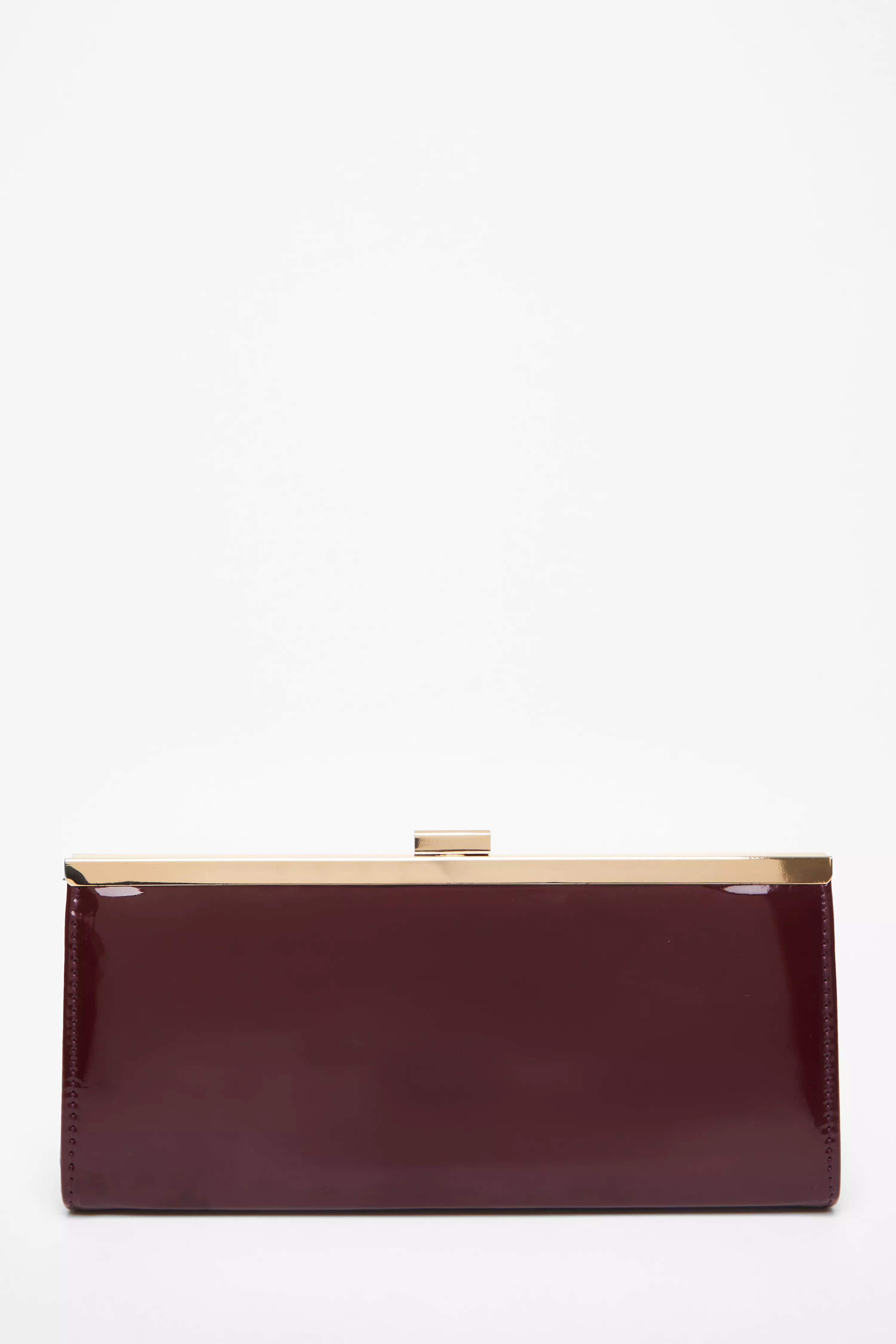 Dark Red Faux Leather Patent Clutch