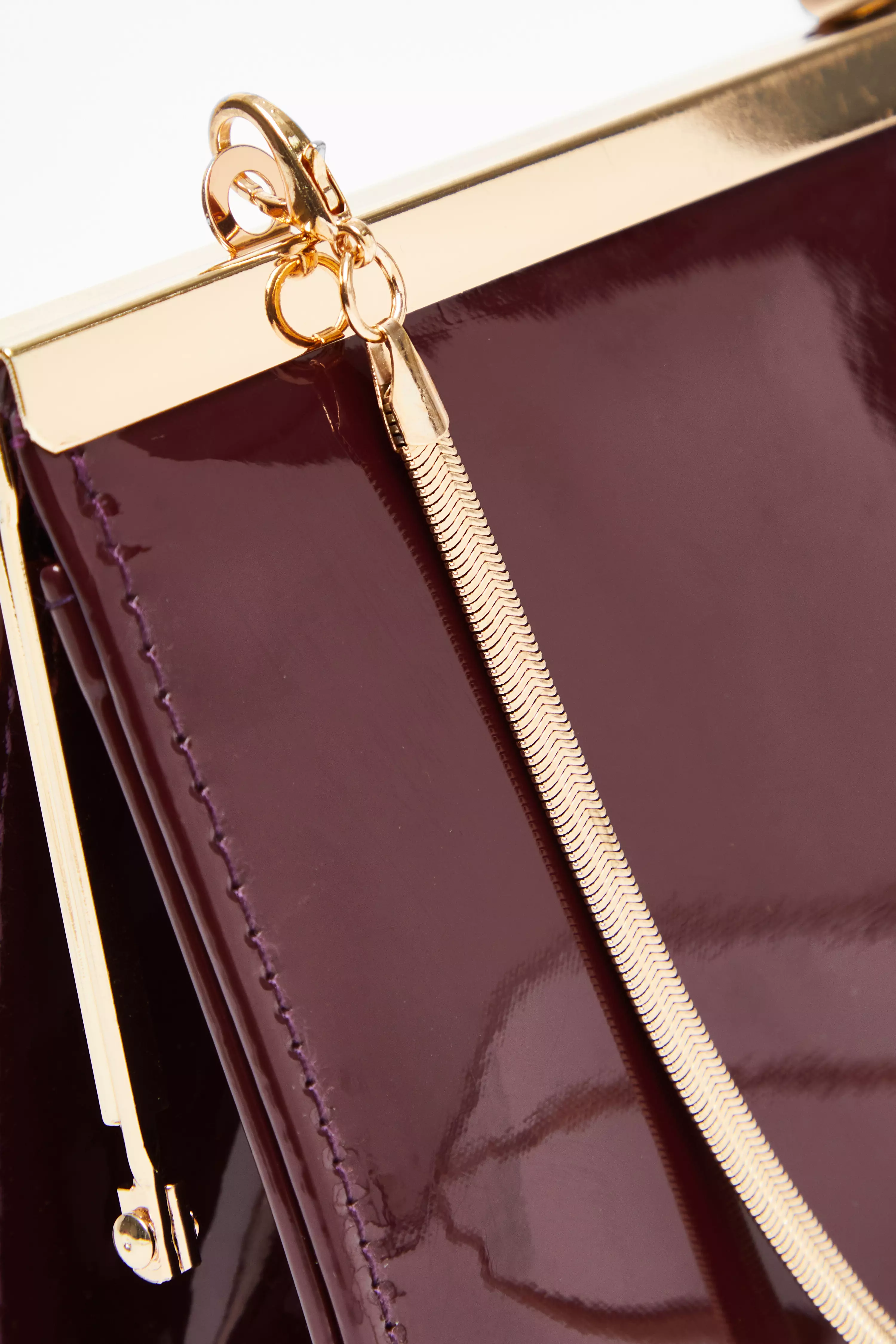 Dark Red Faux Leather Patent Clutch