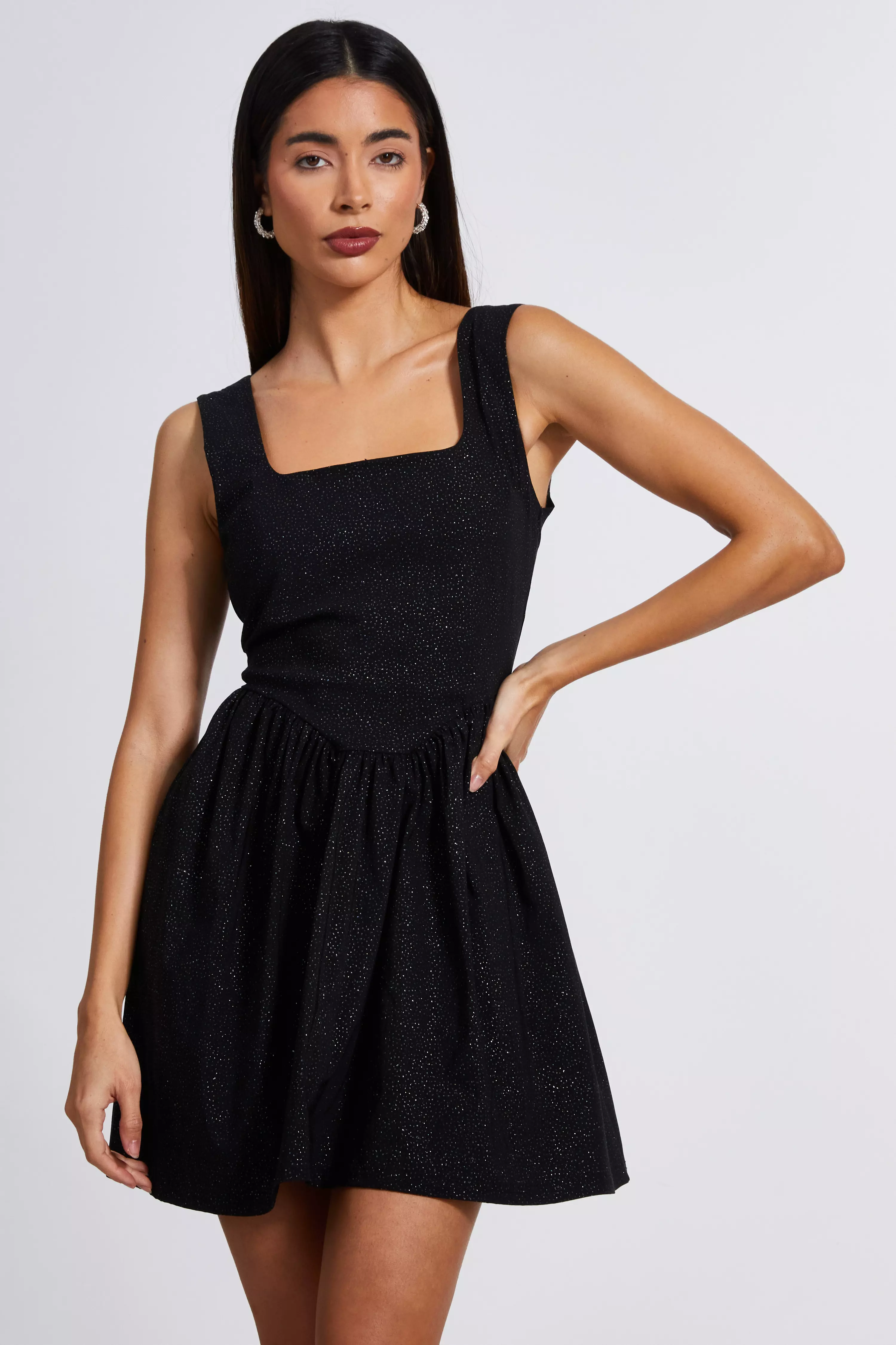 Black Glitter Skater Dress