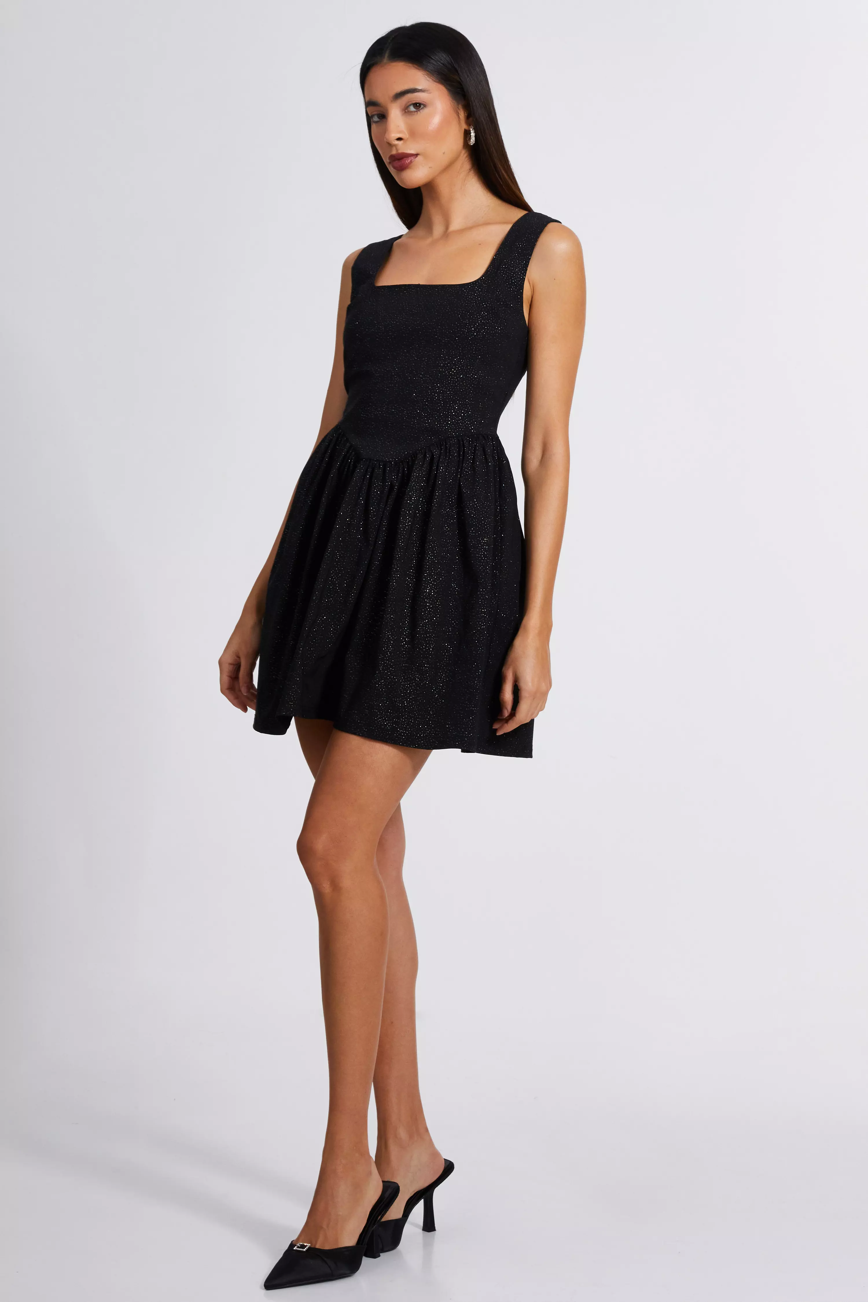 Black Glitter Skater Dress