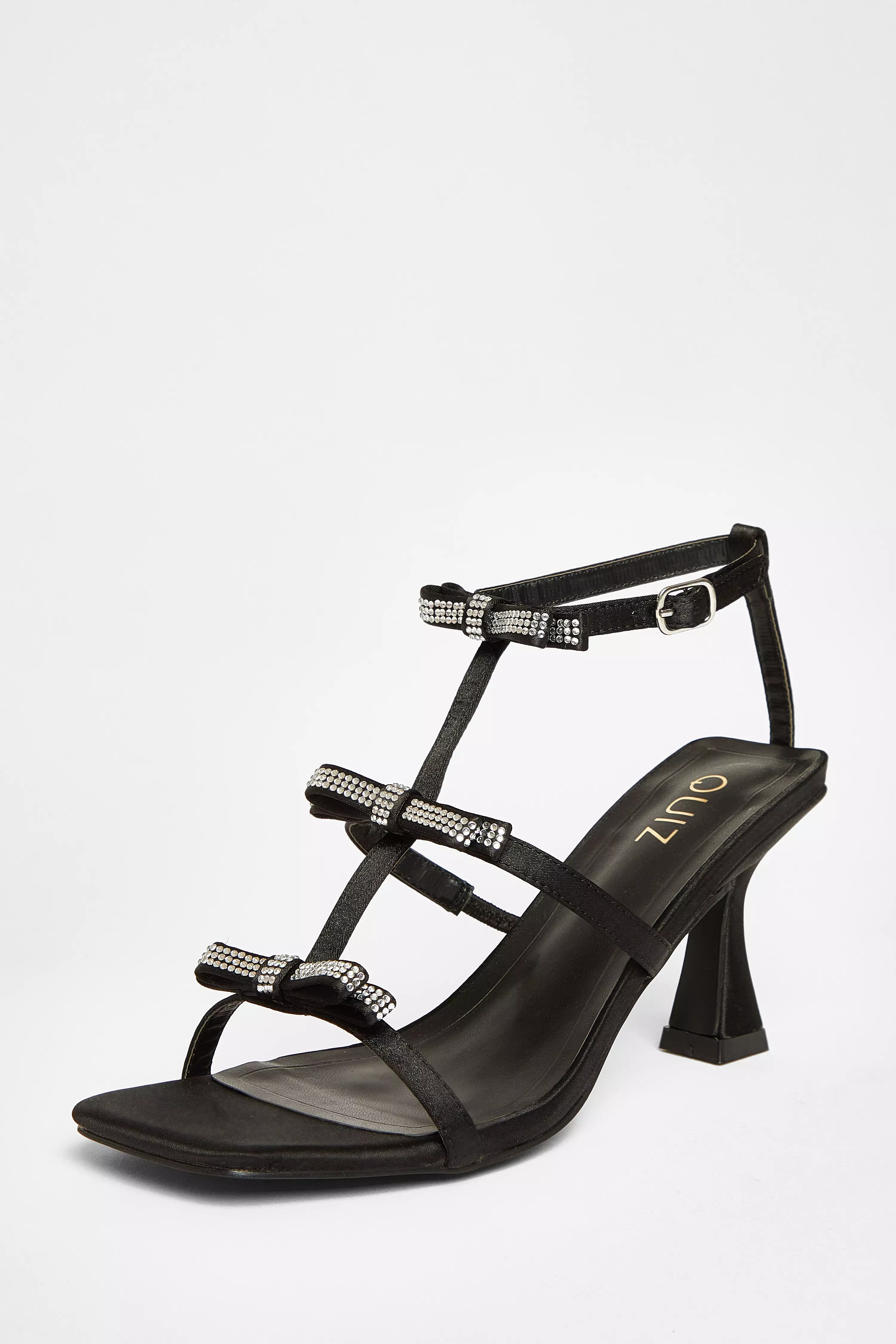 Black Diamante Multi Bow Heeled Sandal