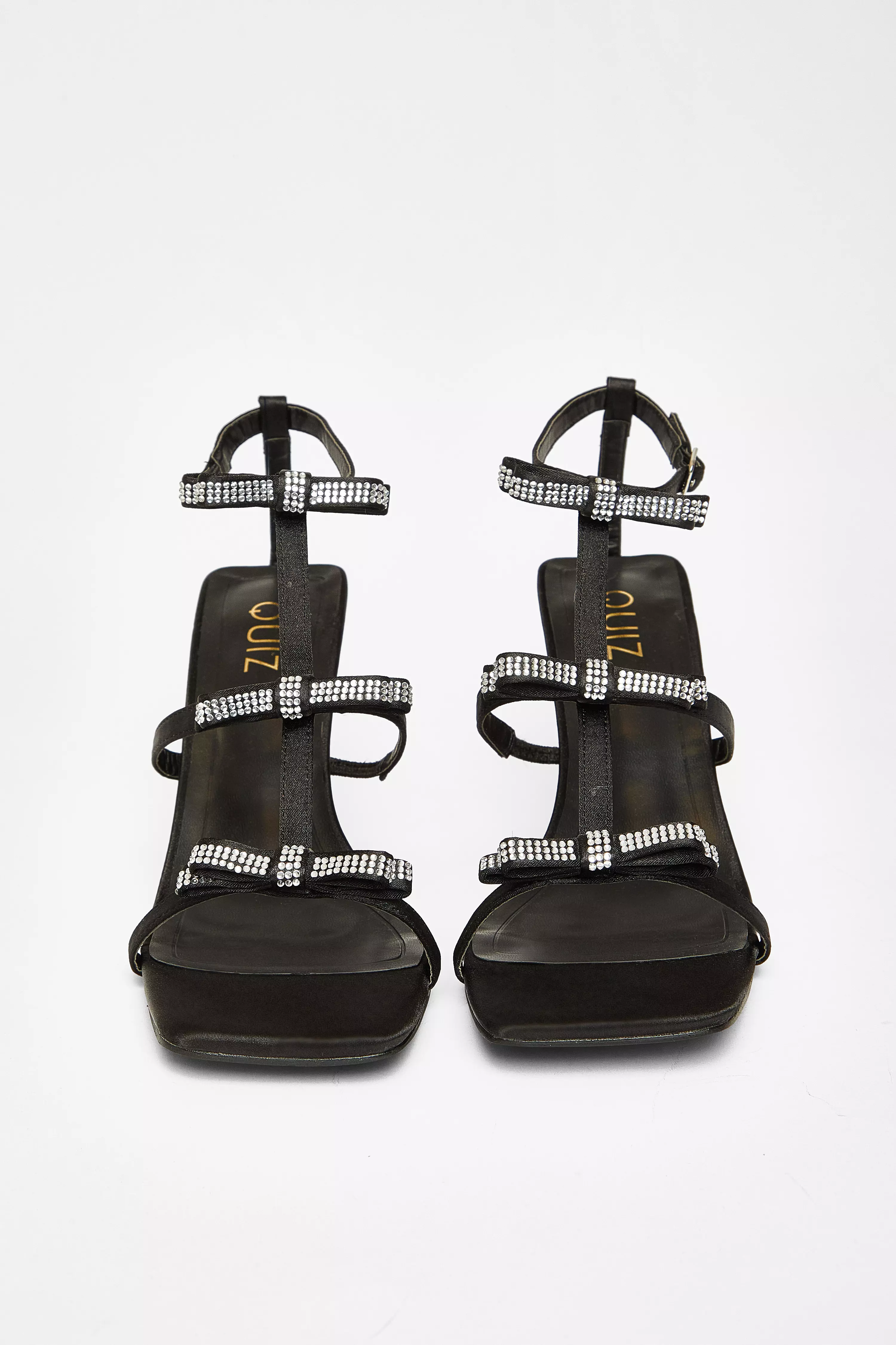 Black Diamante Multi Bow Heeled Sandal