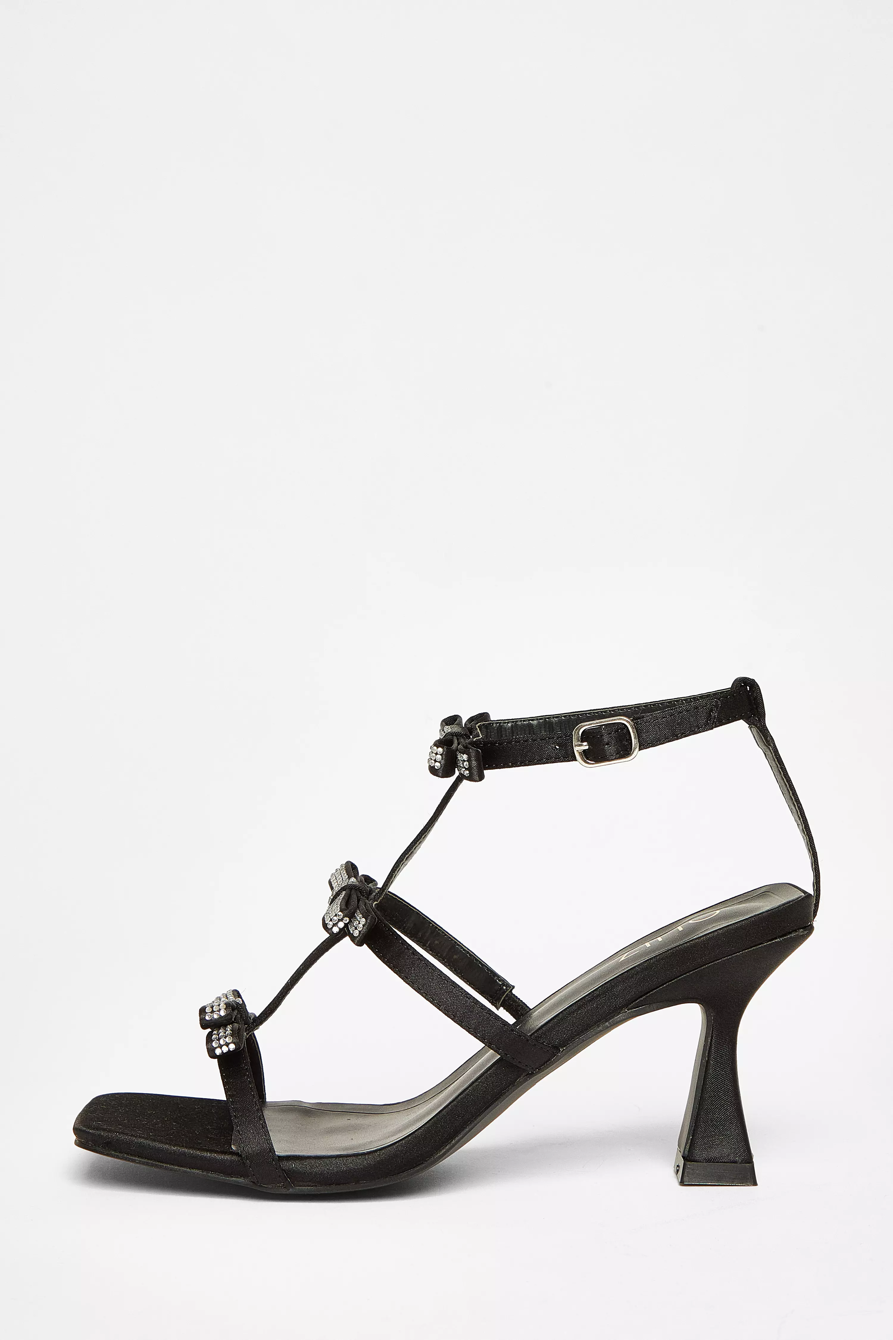 Black Diamante Multi Bow Heeled Sandal