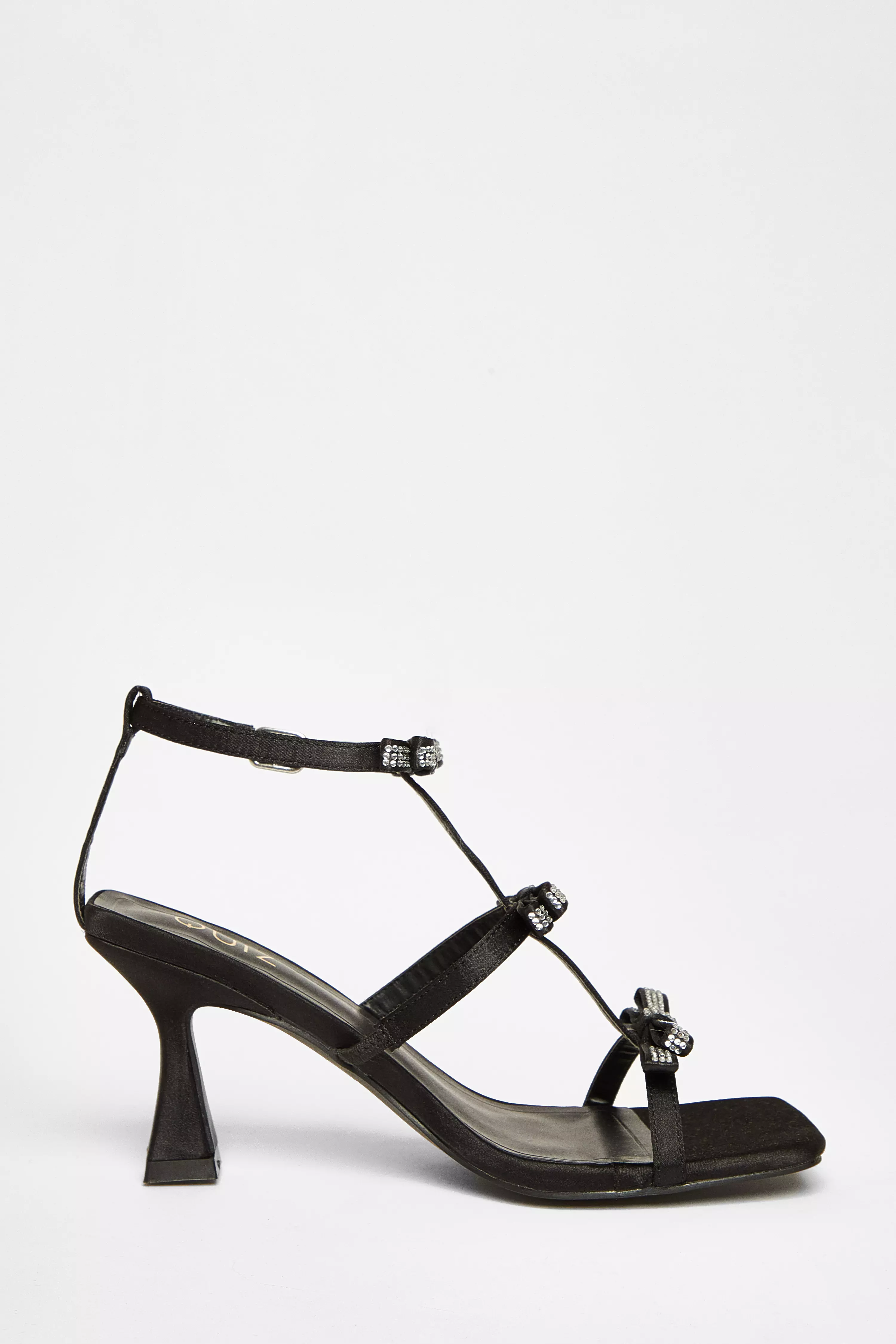 Black Diamante Multi Bow Heeled Sandal