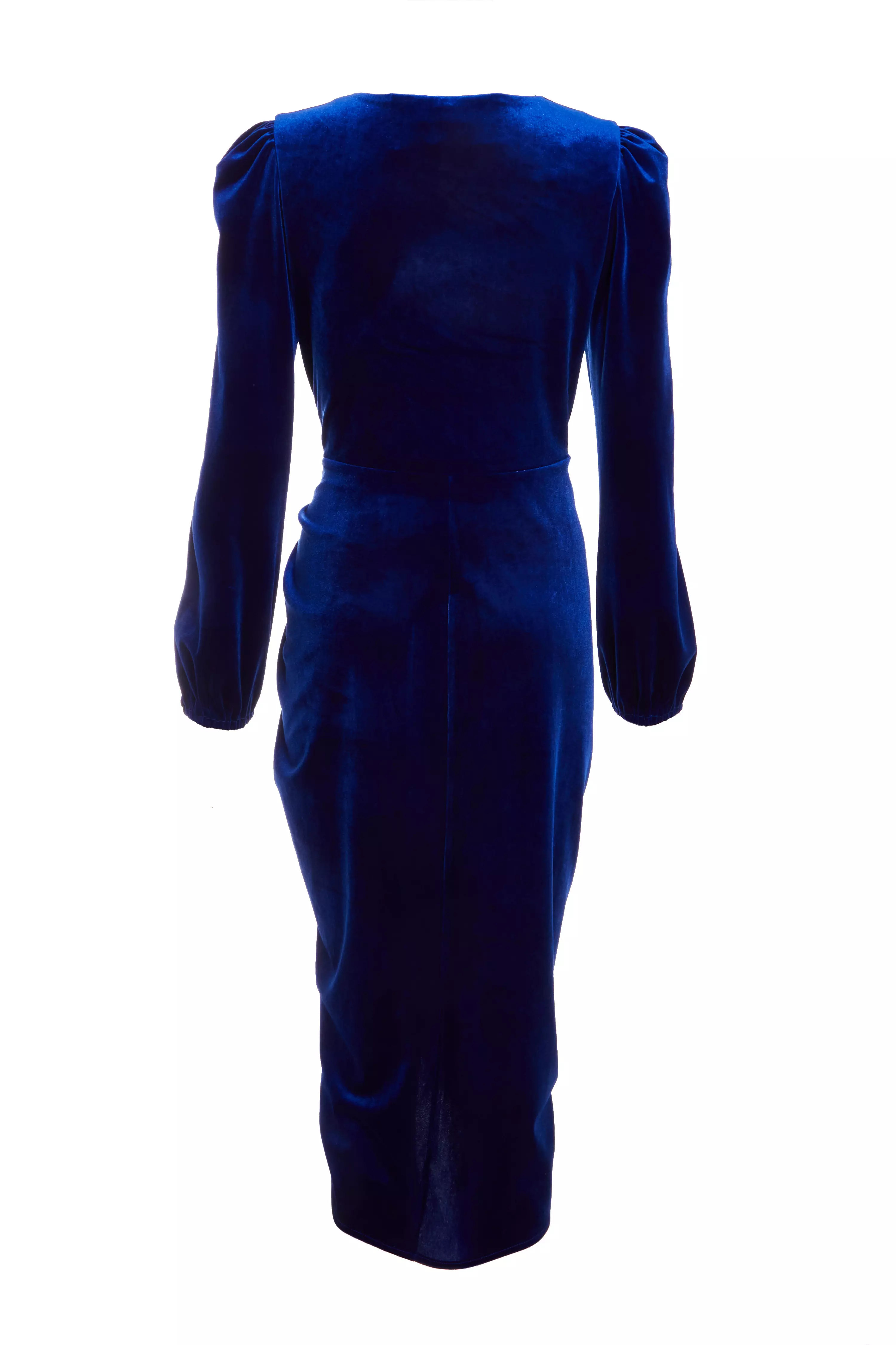 Royal Blue Velvet Ruched Midi Dress 