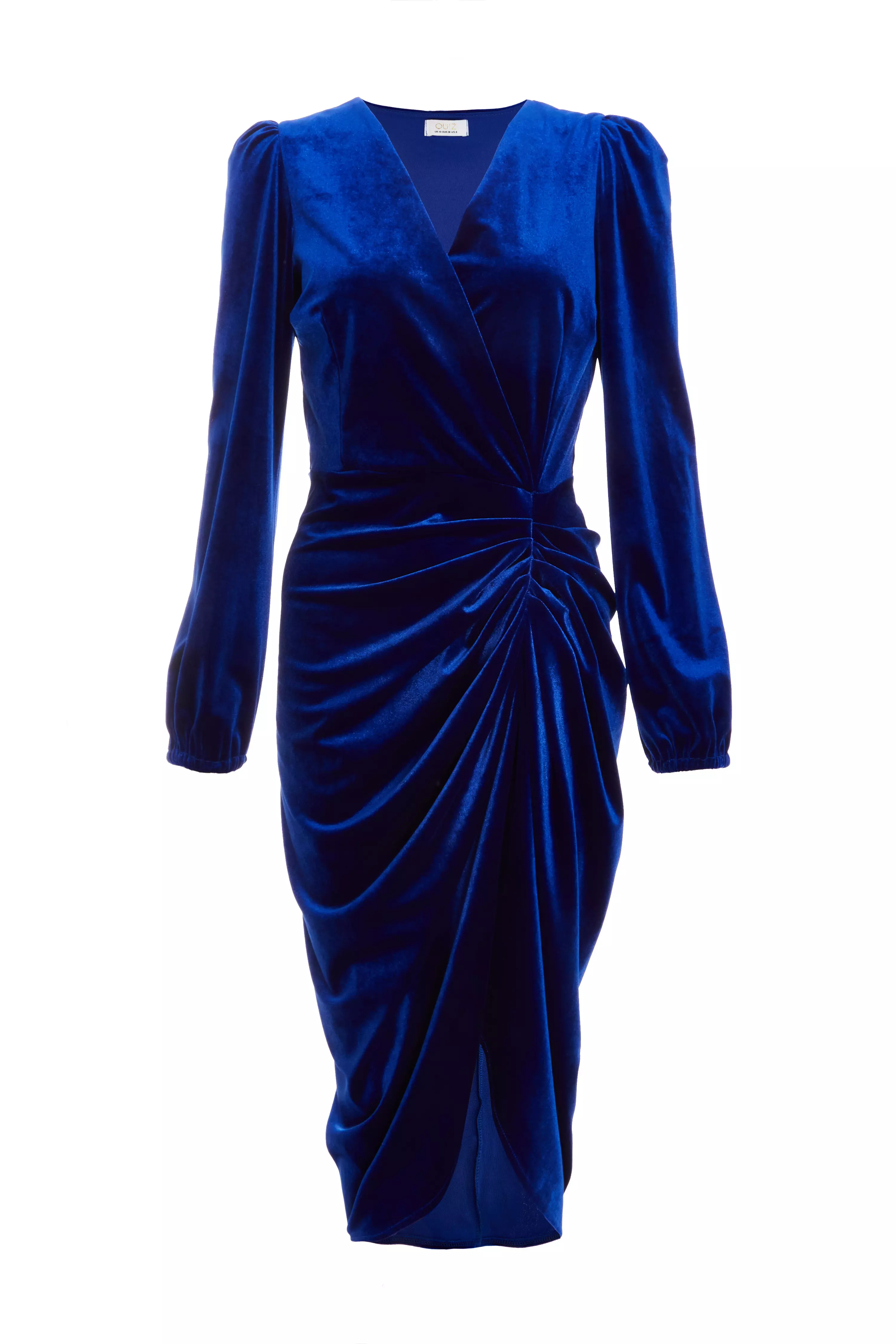 Royal Blue Velvet Ruched Midi Dress 