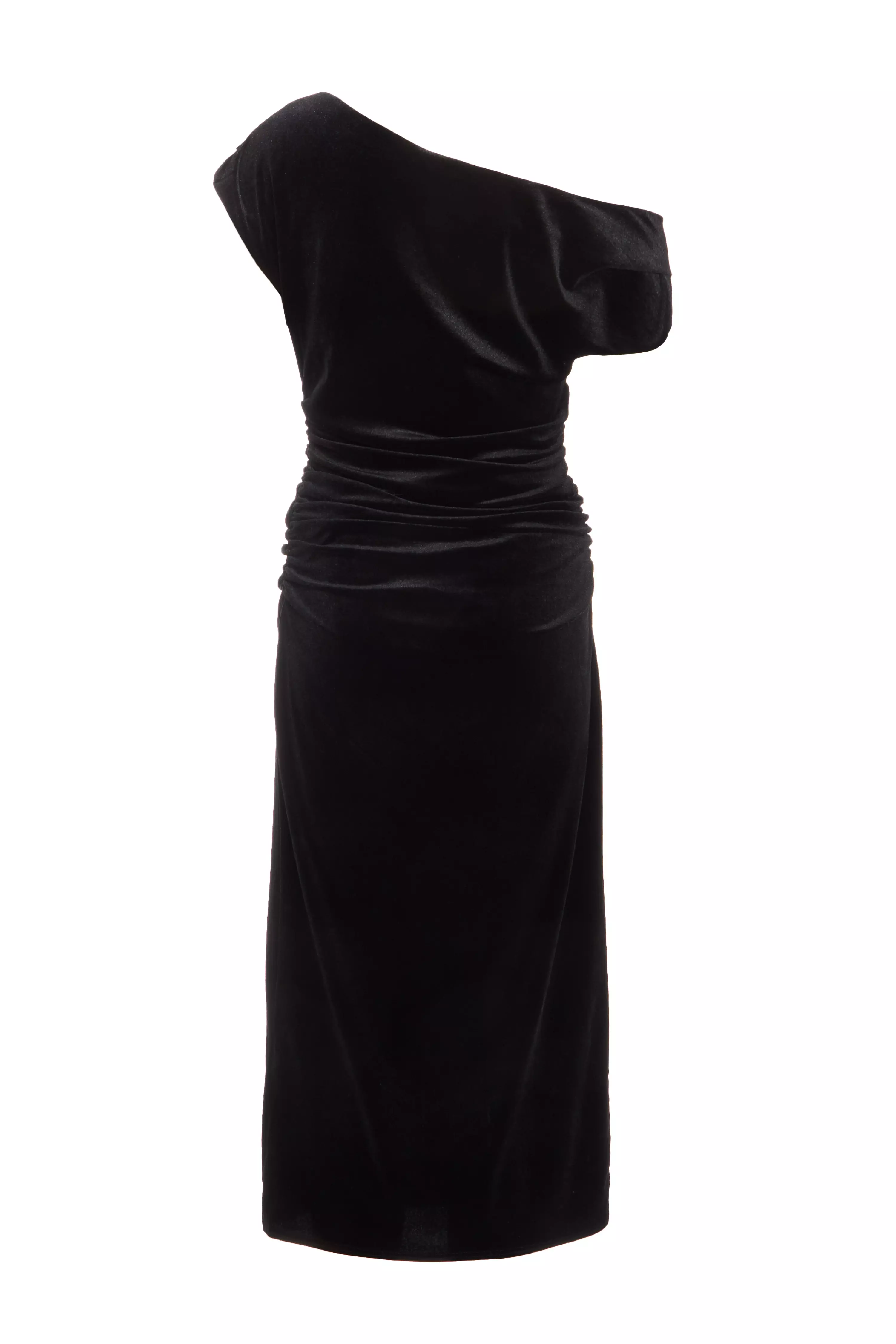 Black Velvet One Shoulder Midaxi Dress