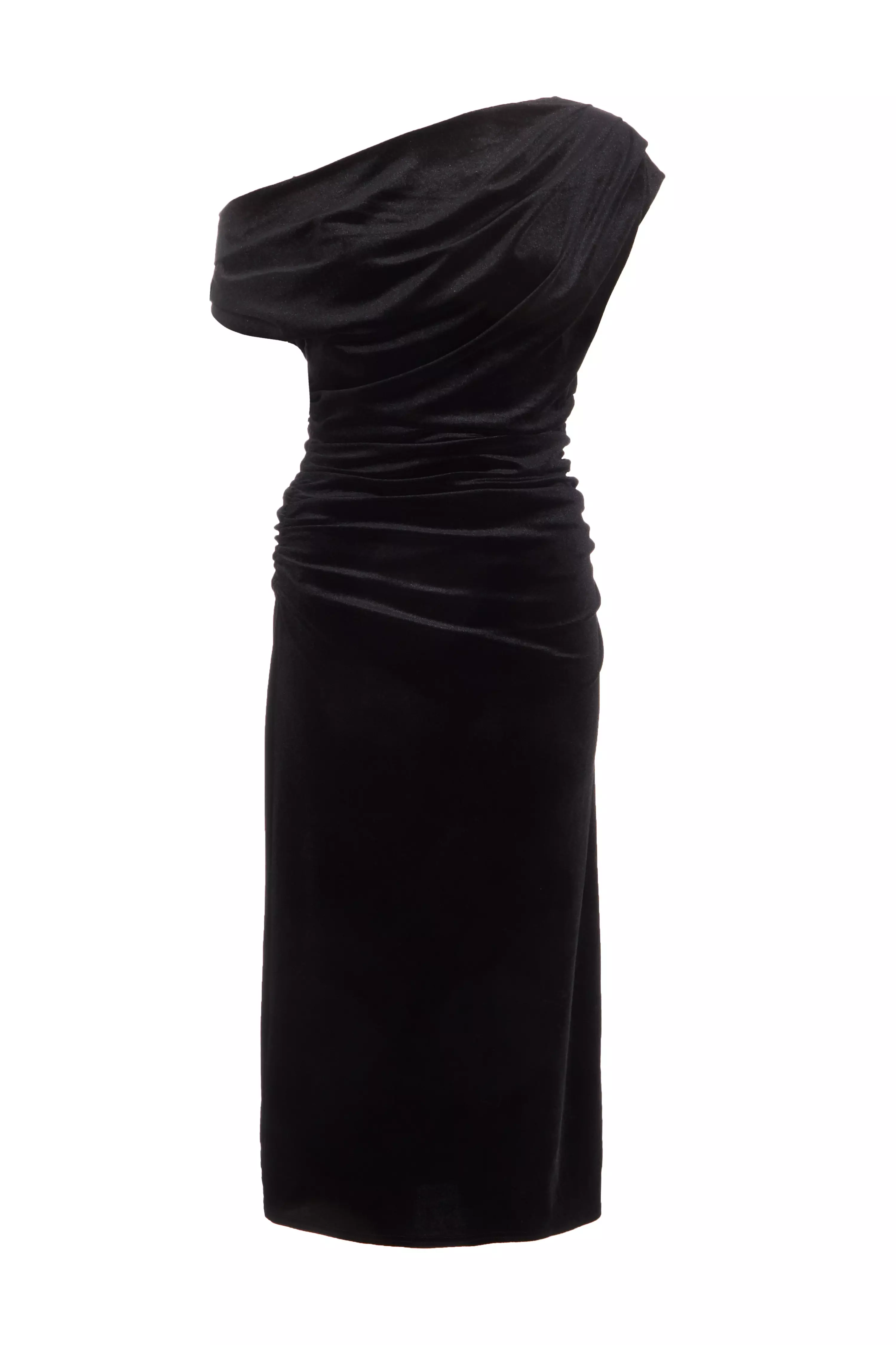 Black Velvet One Shoulder Midaxi Dress