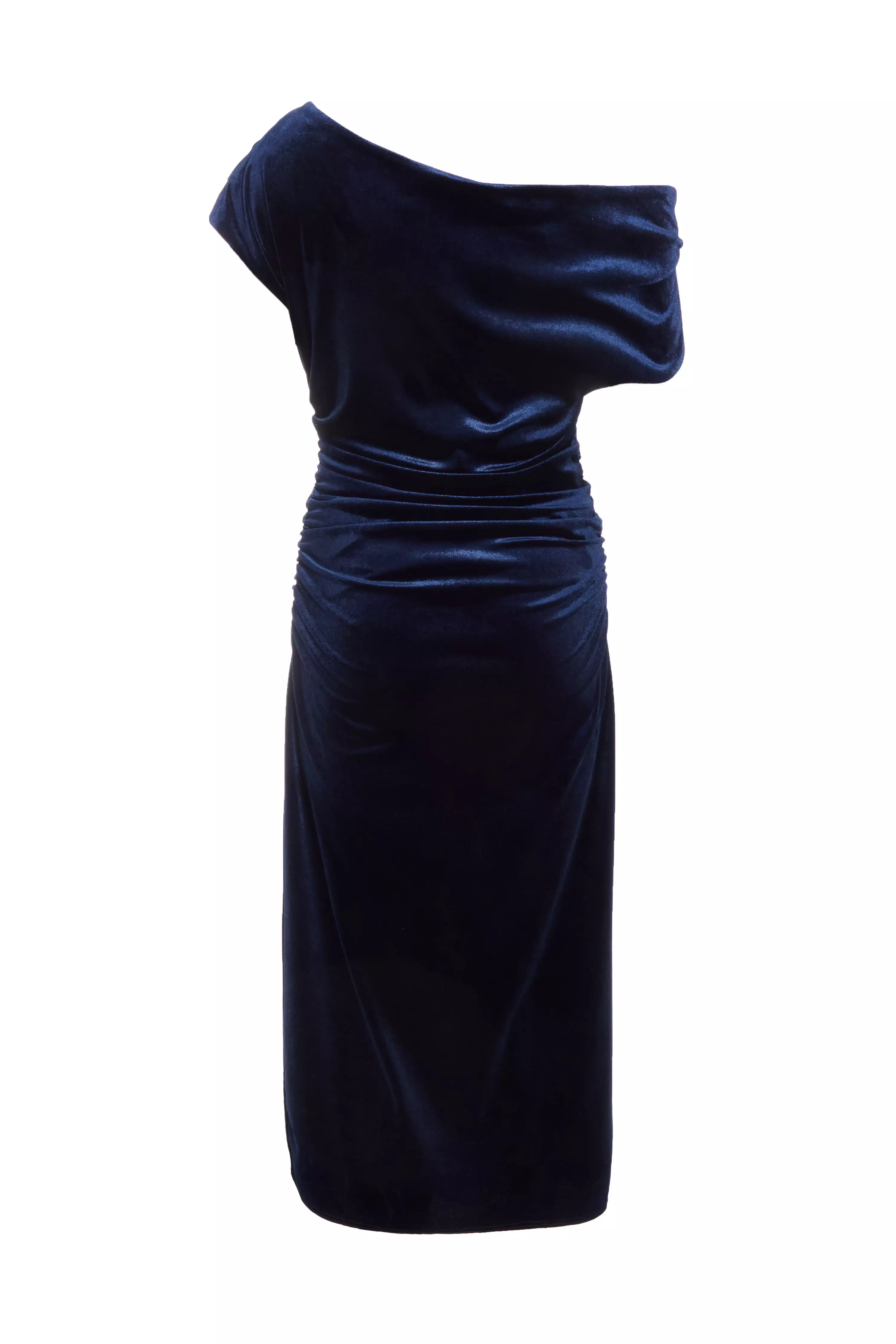 Navy Velvet One Shoulder Midaxi Dress