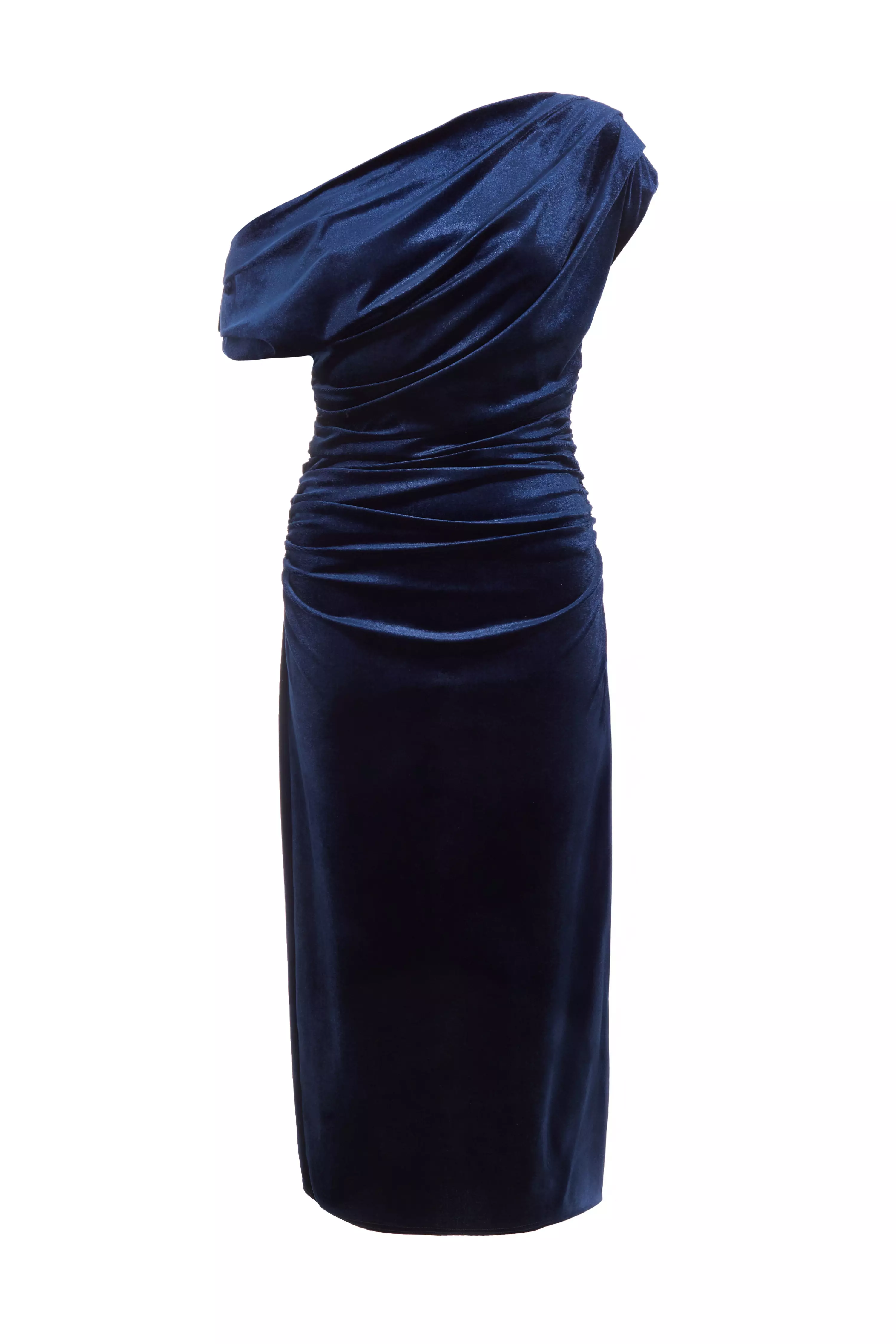 Navy Velvet One Shoulder Midaxi Dress