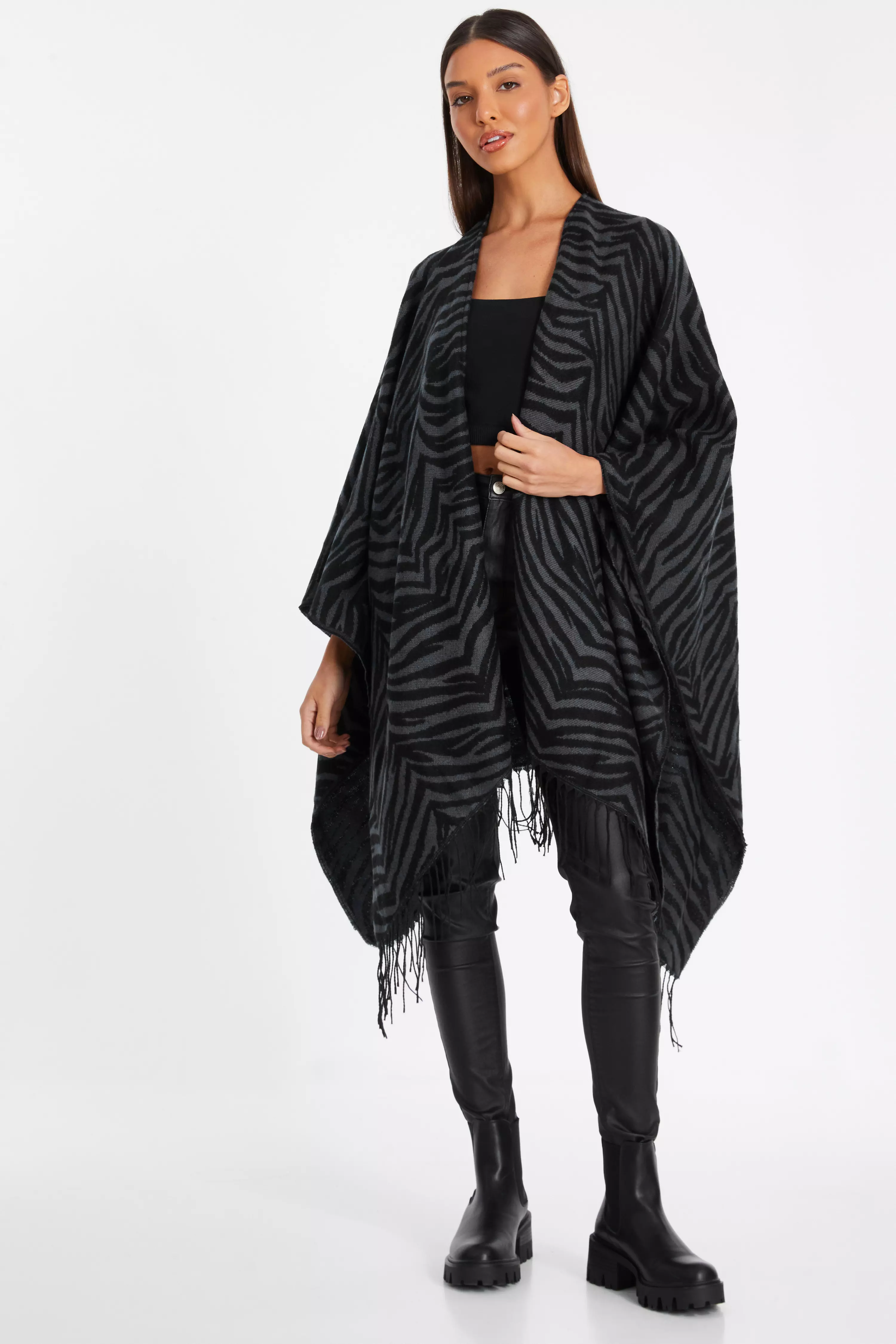 Grey Animal Print Cape